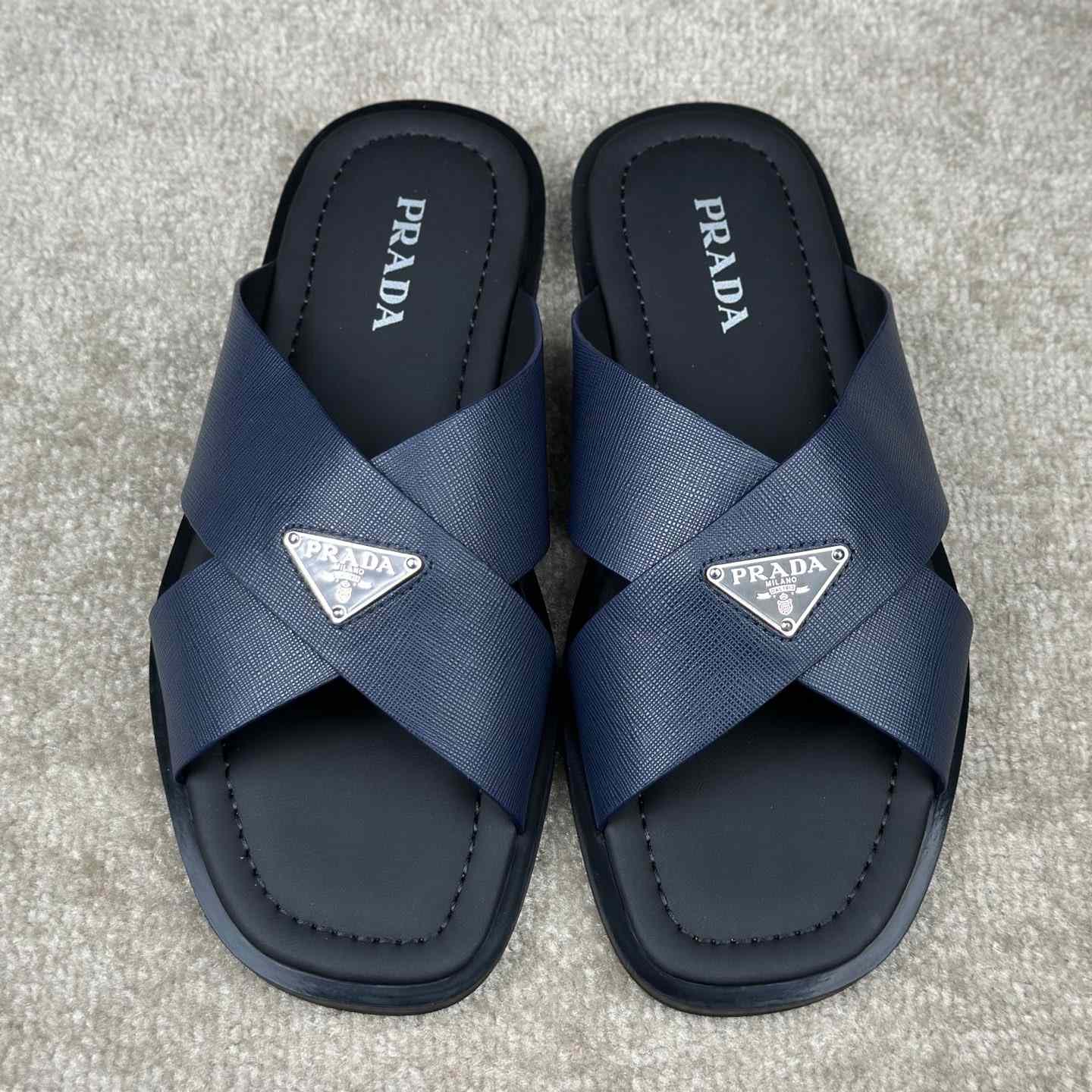 Prada Crisscross Leather Slides - DopestKickz