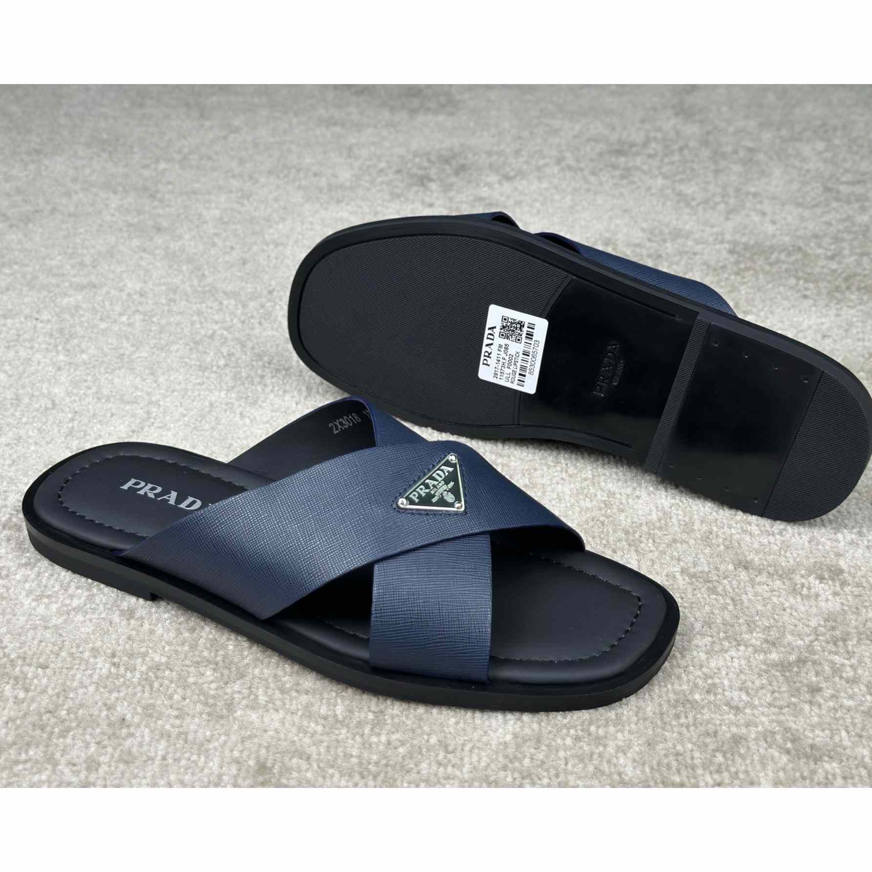 Prada Crisscross Leather Slides - DopestKickz