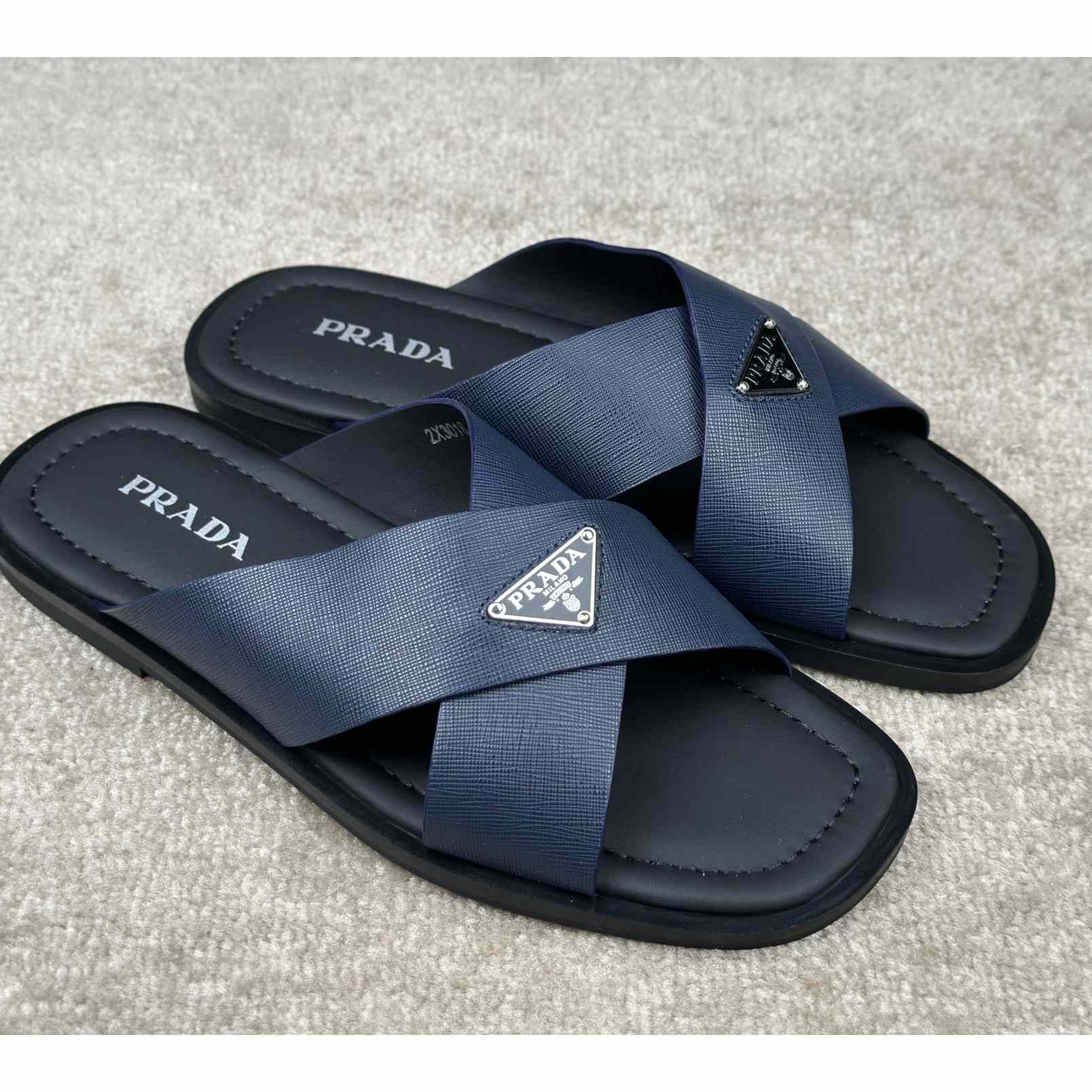 Prada Crisscross Leather Slides - DopestKickz