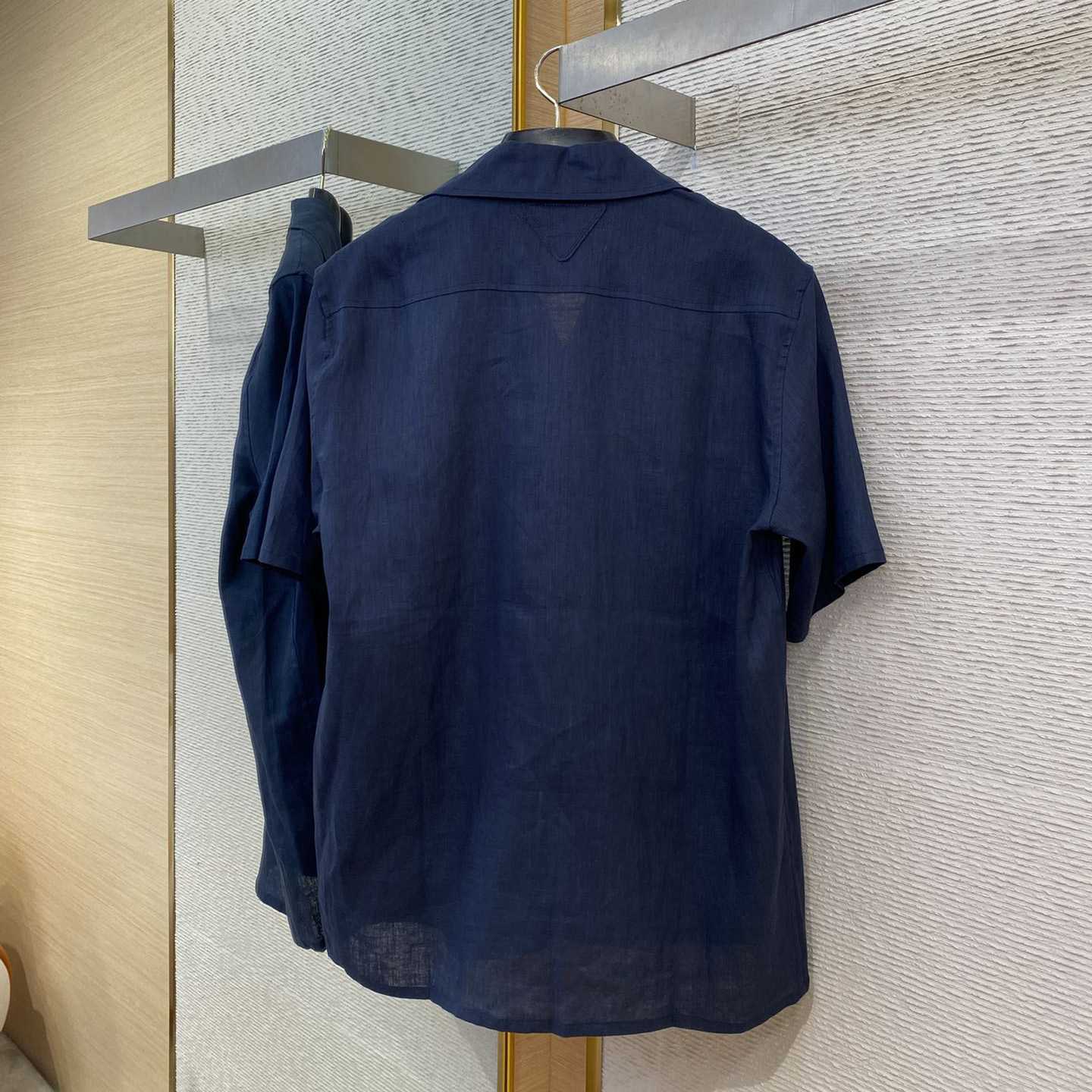 Prada Triangle-logo Cuban-collar Linen Shirt - DopestKickz