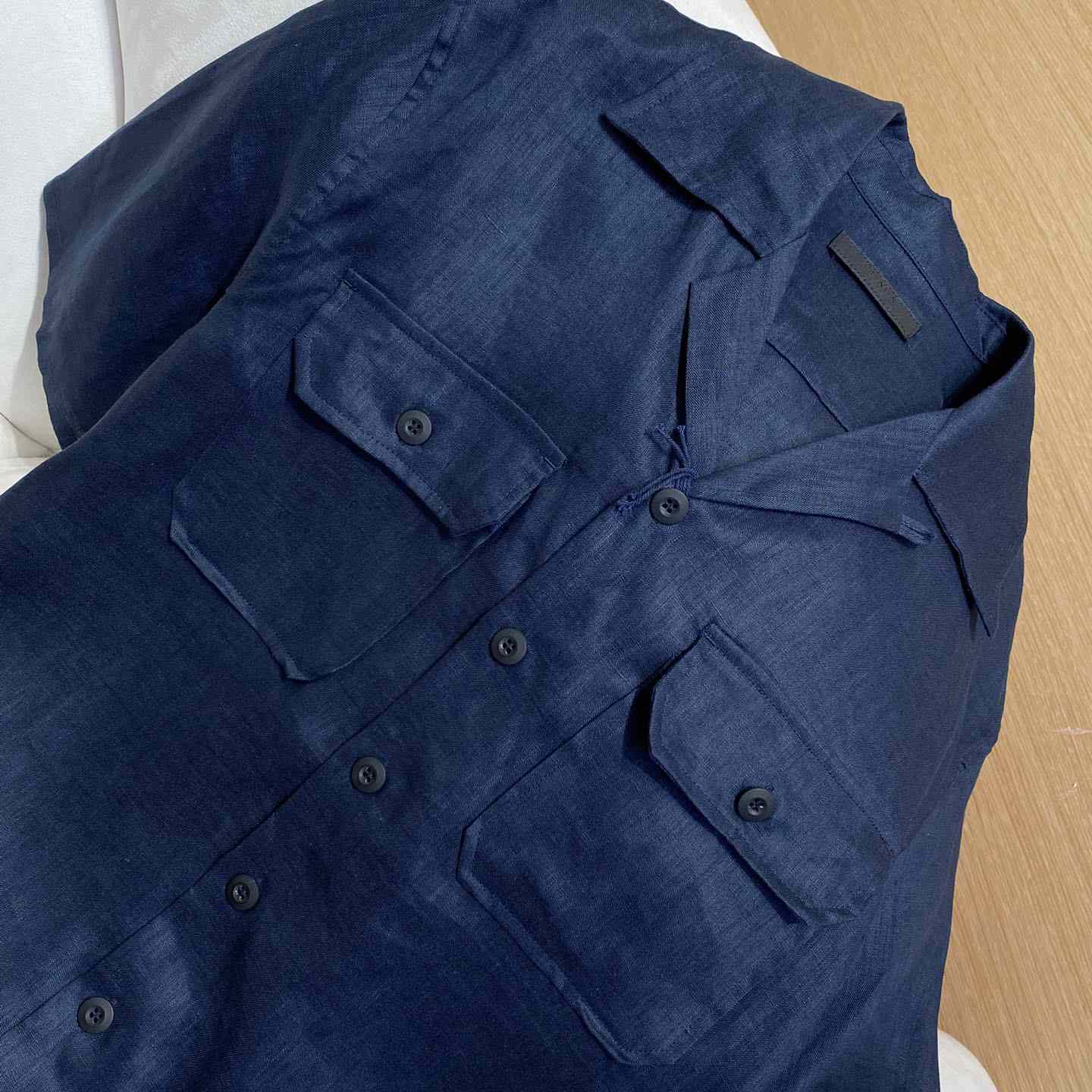 Prada Triangle-logo Cuban-collar Linen Shirt - DopestKickz