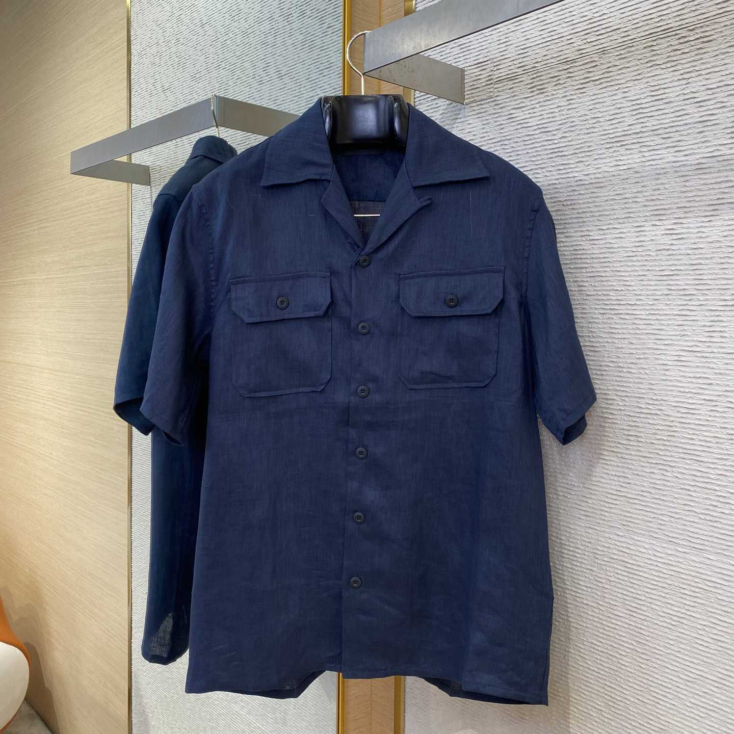 Prada Triangle-logo Cuban-collar Linen Shirt - DopestKickz