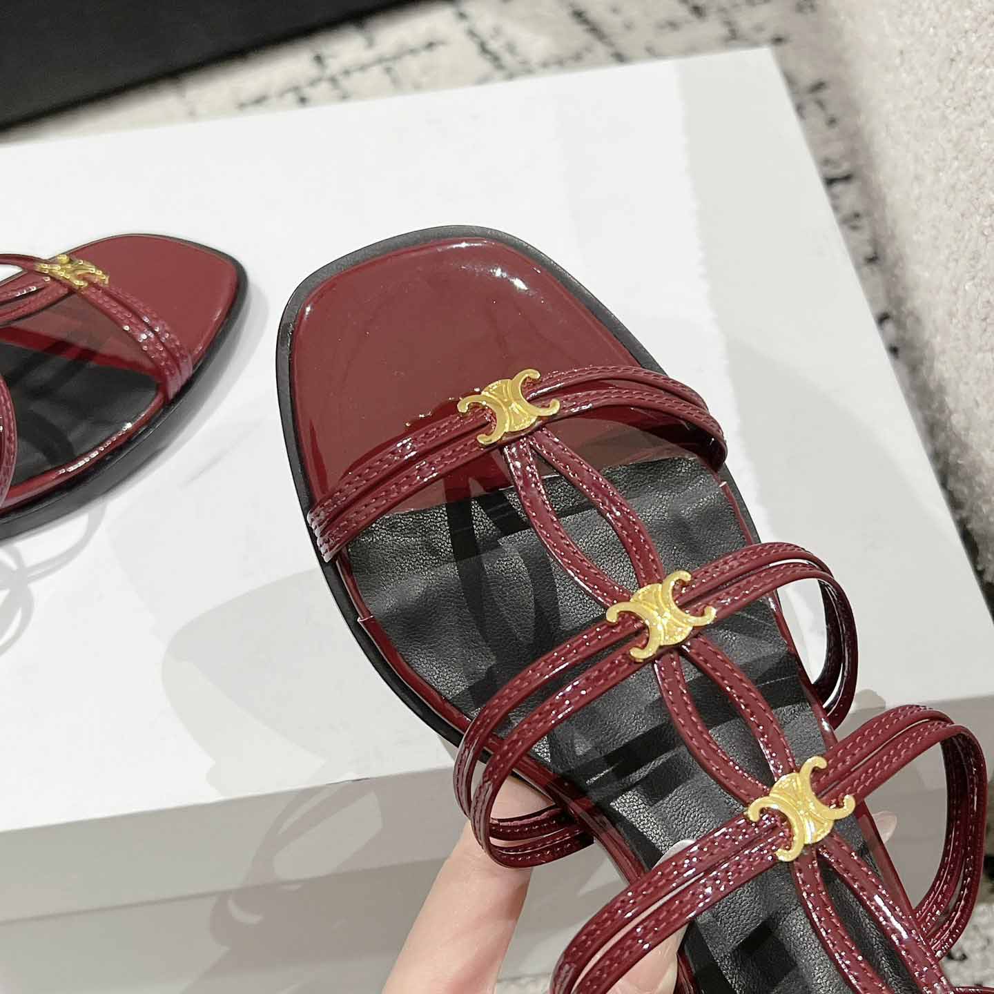 Celine Clemence Multi Triomphe Sandal In Glossy Calfskin - DopestKickz