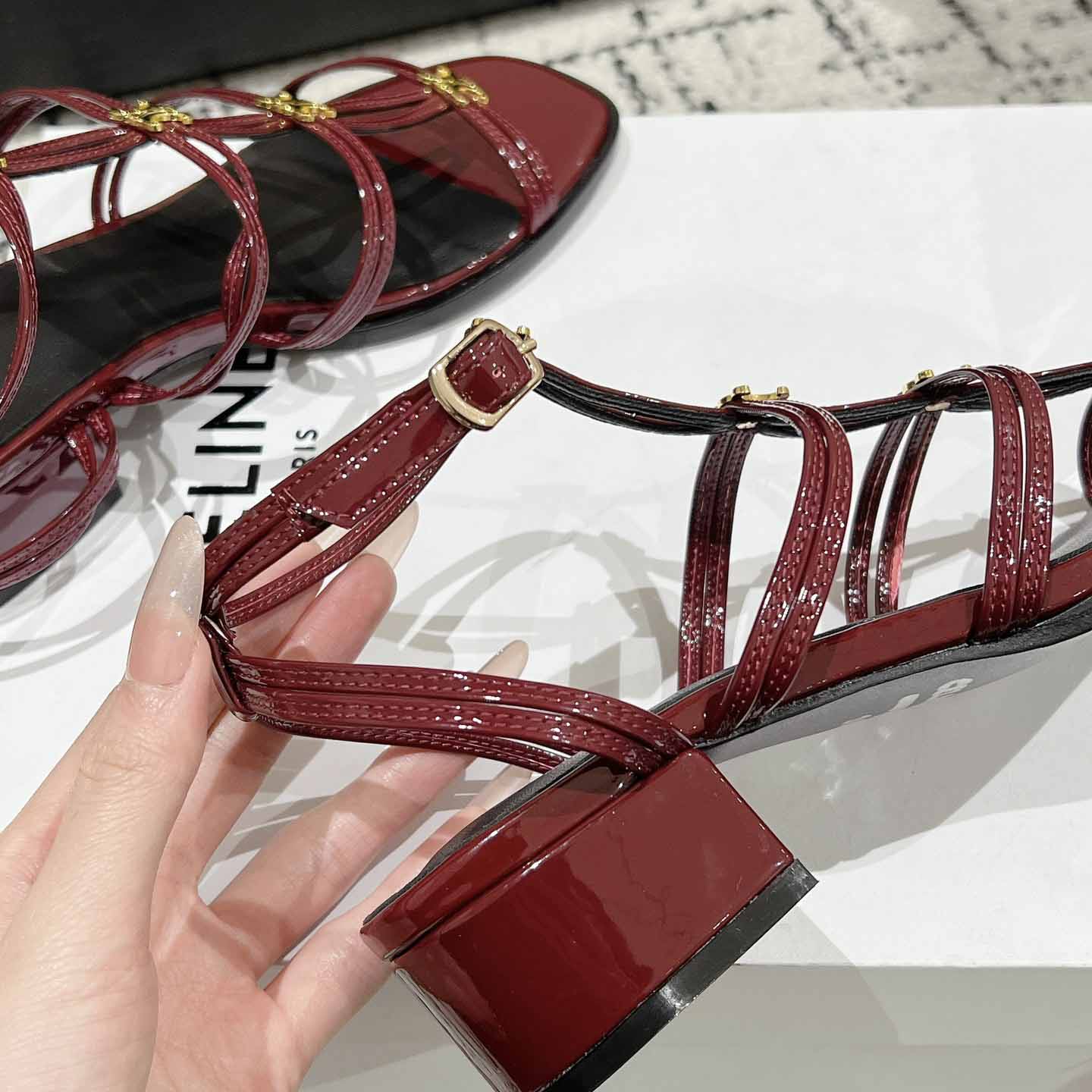 Celine Clemence Multi Triomphe Sandal In Glossy Calfskin - DopestKickz