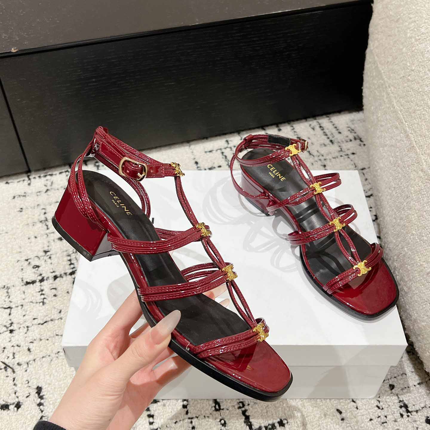 Celine Clemence Multi Triomphe Sandal In Glossy Calfskin - DopestKickz
