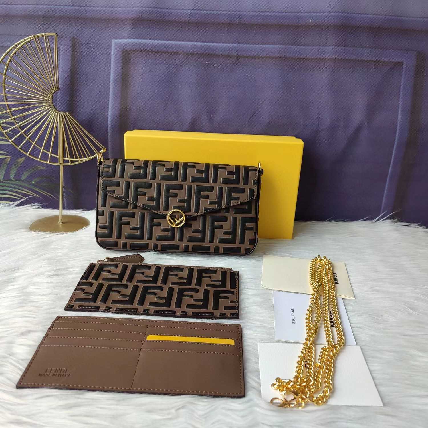 Fendi Envelope Clutch on Chain Zucca Embossed Leather  - DopestKickz