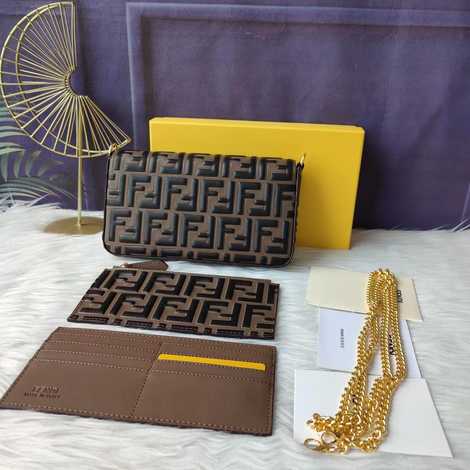 Fendi Envelope Clutch on Chain Zucca Embossed Leather  - DopestKickz