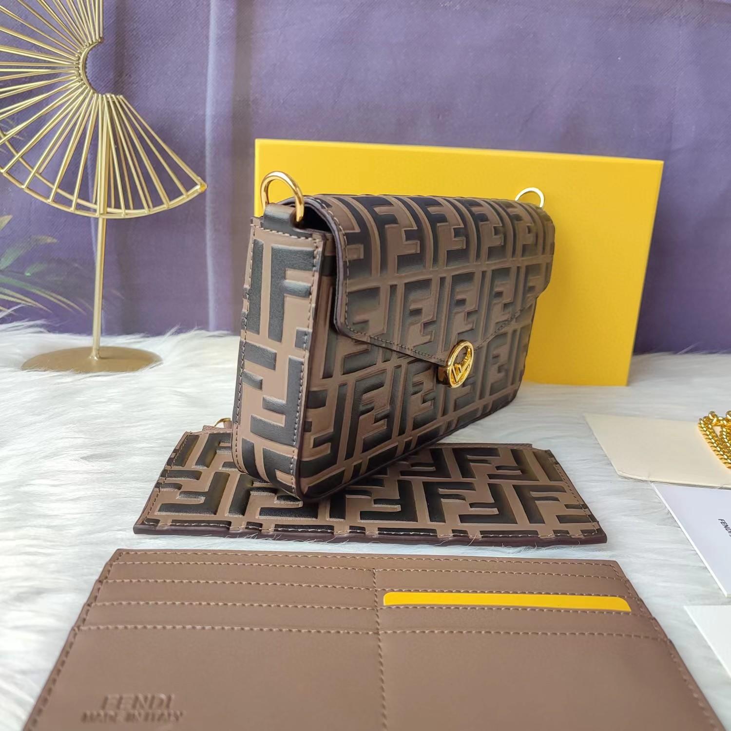 Fendi Envelope Clutch on Chain Zucca Embossed Leather  - DopestKickz