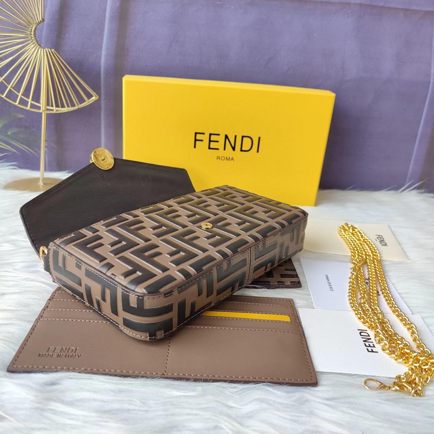 Fendi Envelope Clutch on Chain Zucca Embossed Leather  - DopestKickz