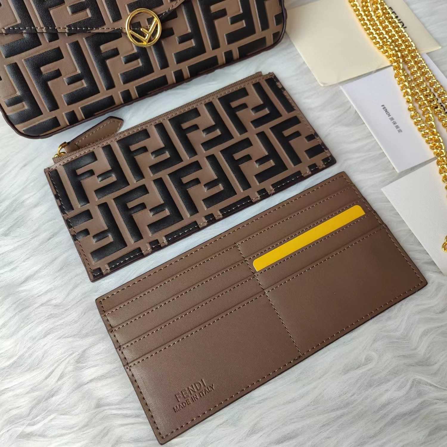 Fendi Envelope Clutch on Chain Zucca Embossed Leather  - DopestKickz