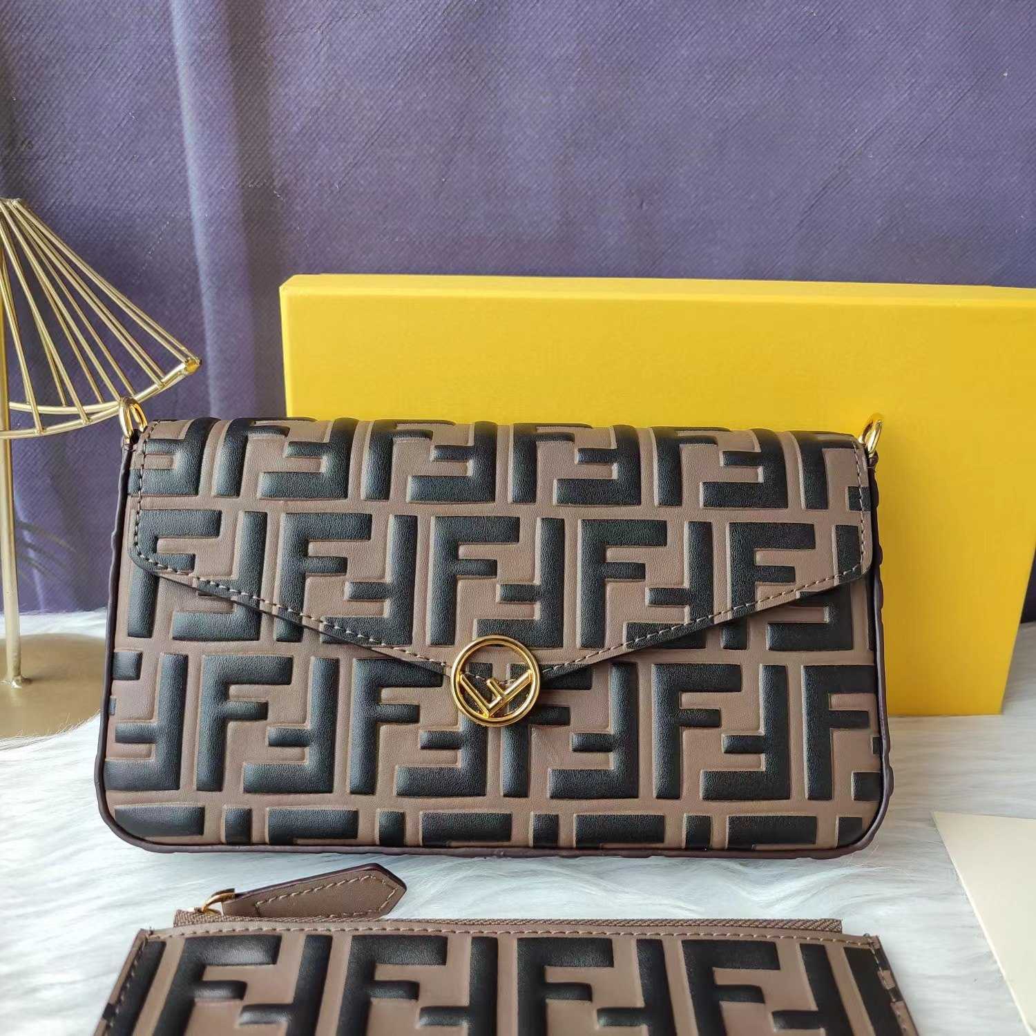 Fendi Envelope Clutch on Chain Zucca Embossed Leather  - DopestKickz