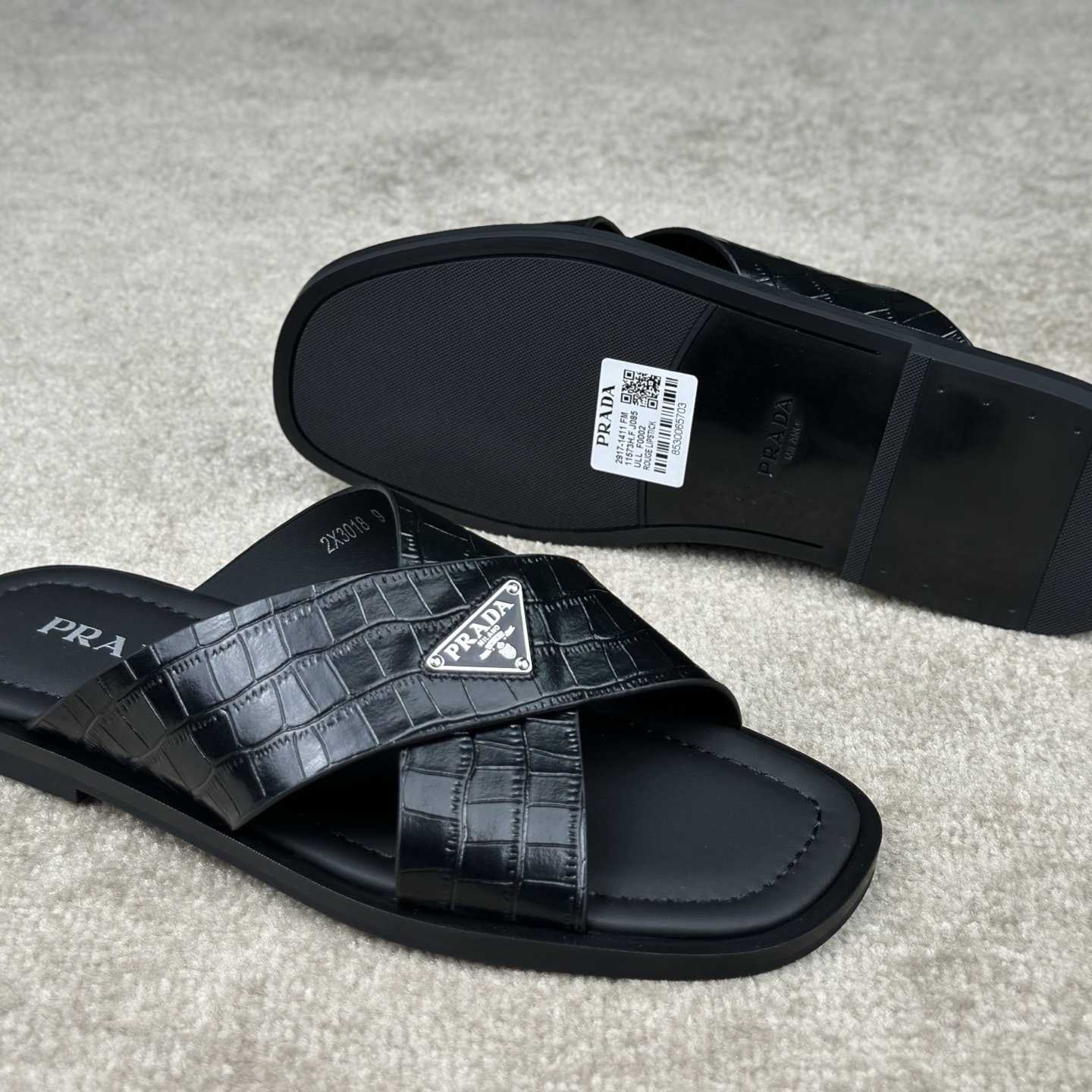 Prada Crisscross Leather Slides - DopestKickz