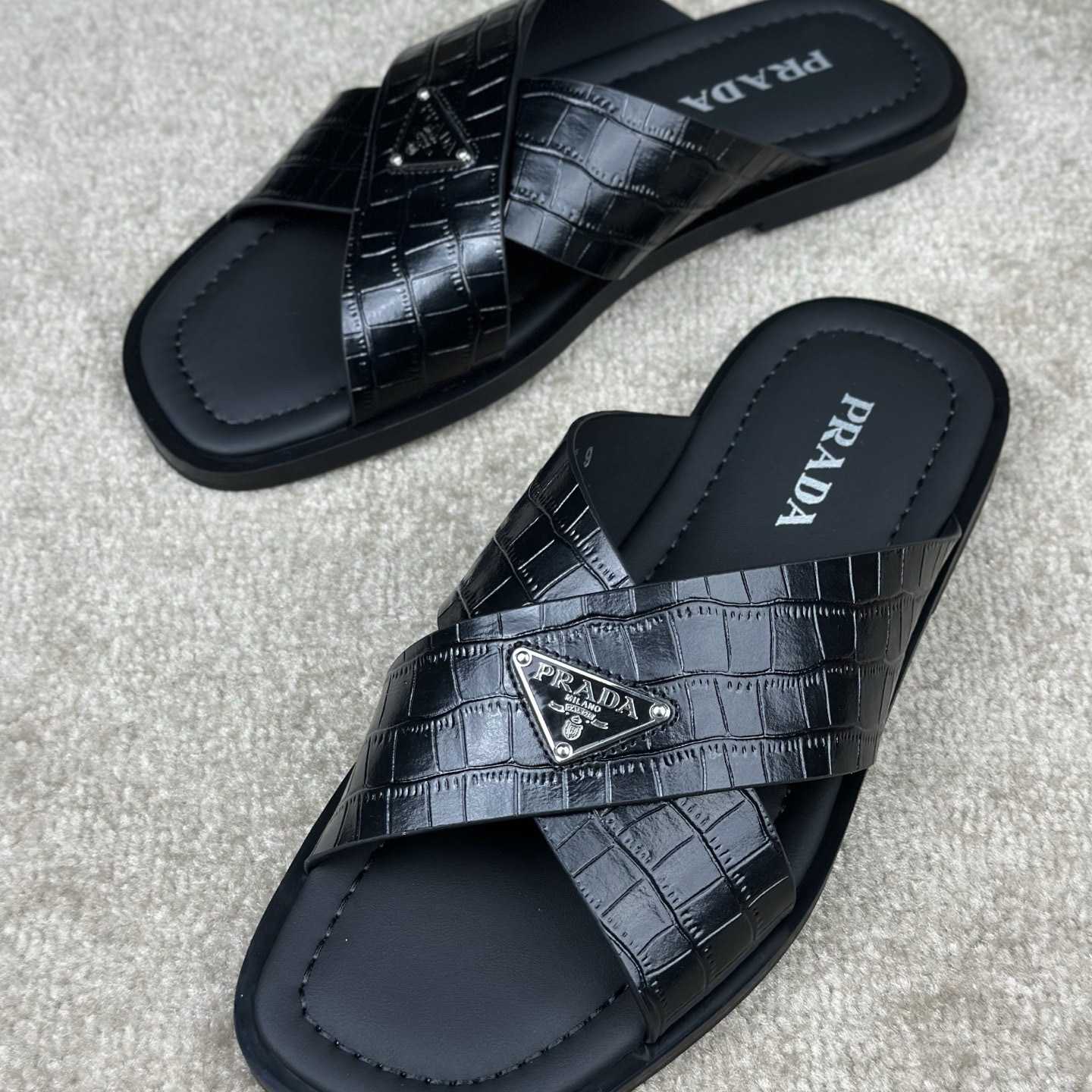 Prada Crisscross Leather Slides - DopestKickz