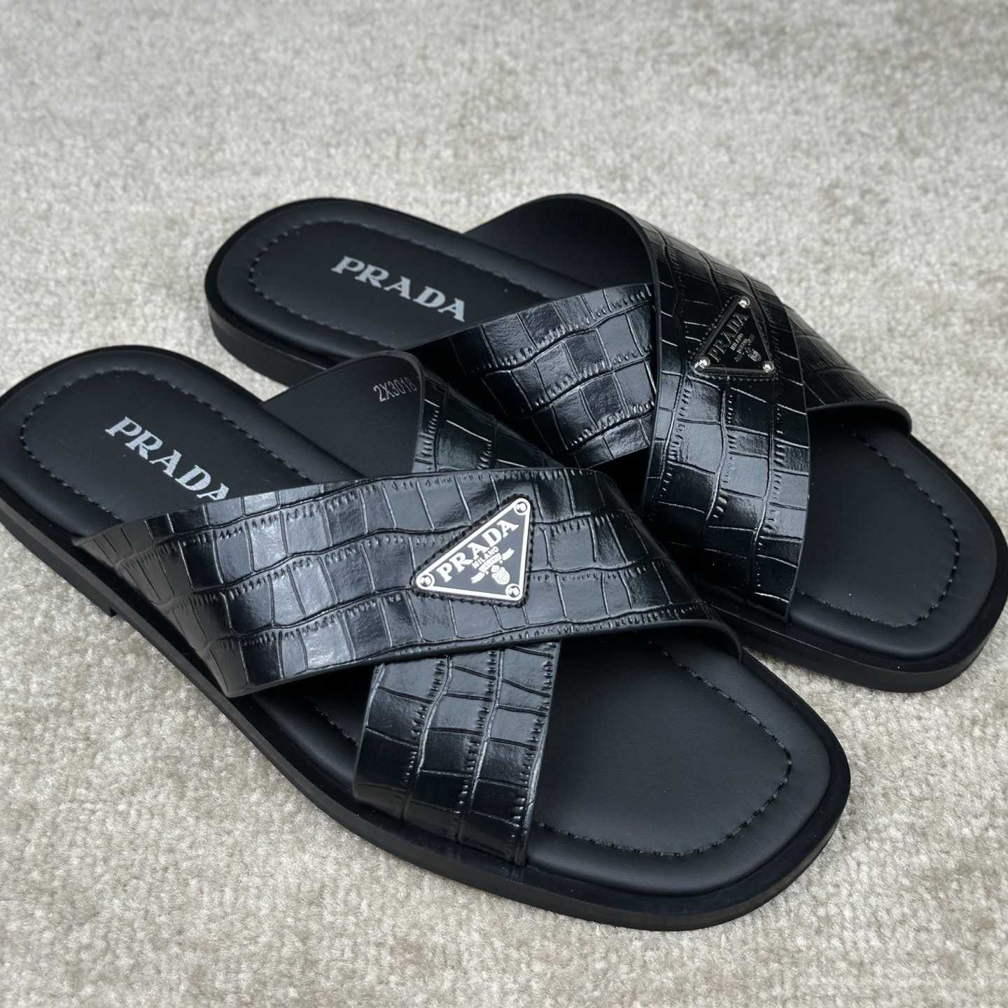 Prada Crisscross Leather Slides - DopestKickz