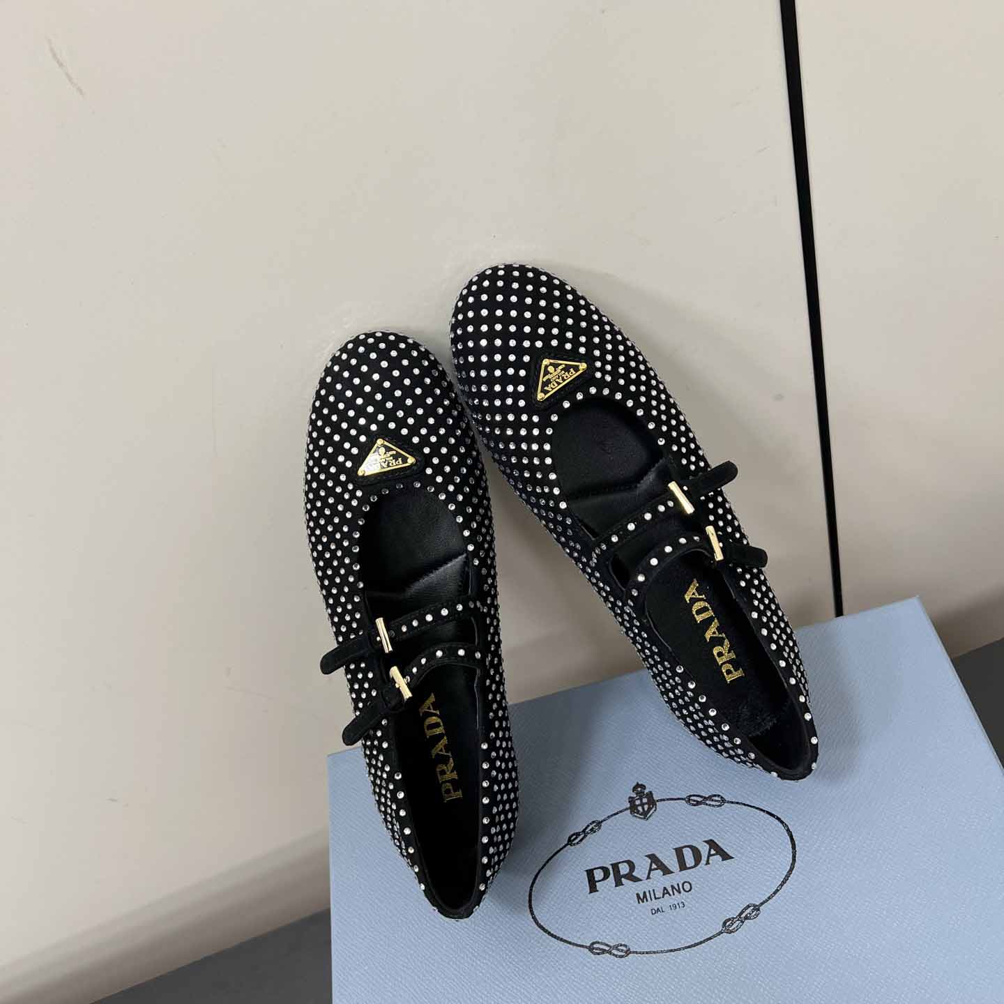 Prada Suede Ballerinas With Crystals - DopestKickz