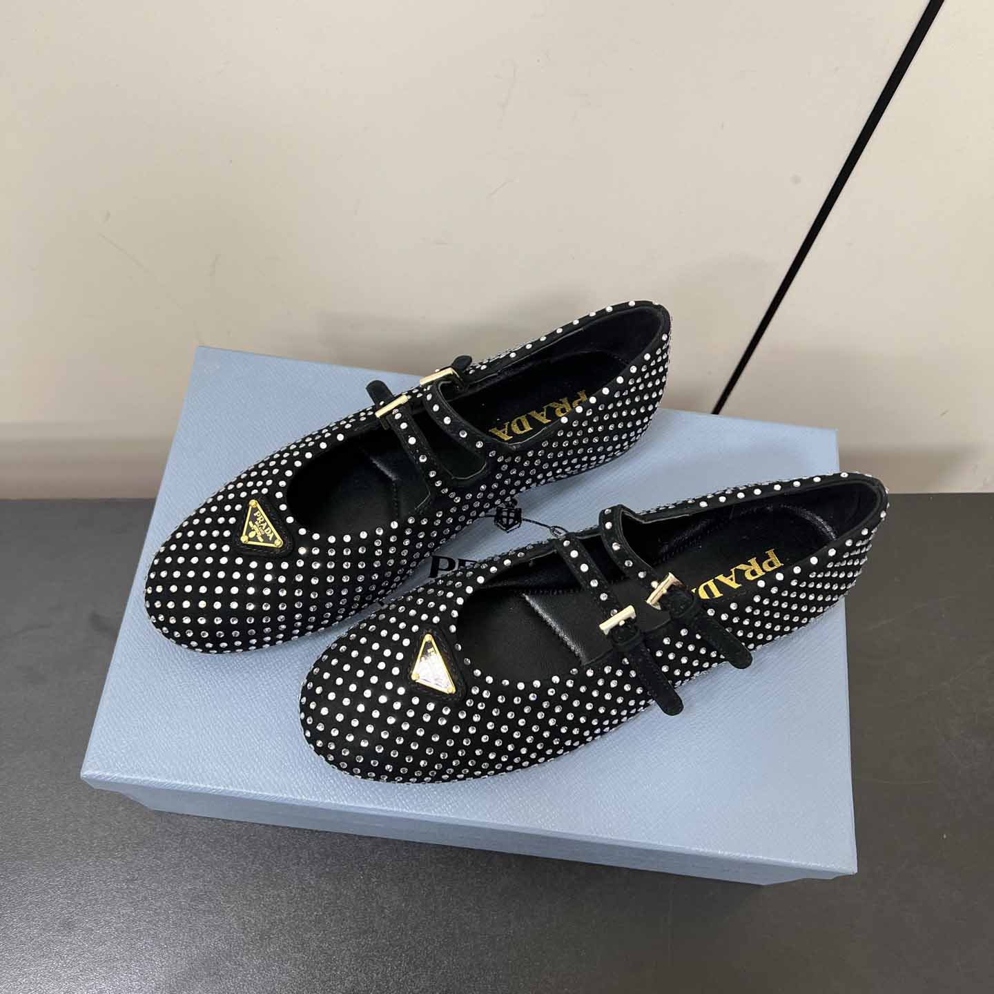 Prada Suede Ballerinas With Crystals - DopestKickz