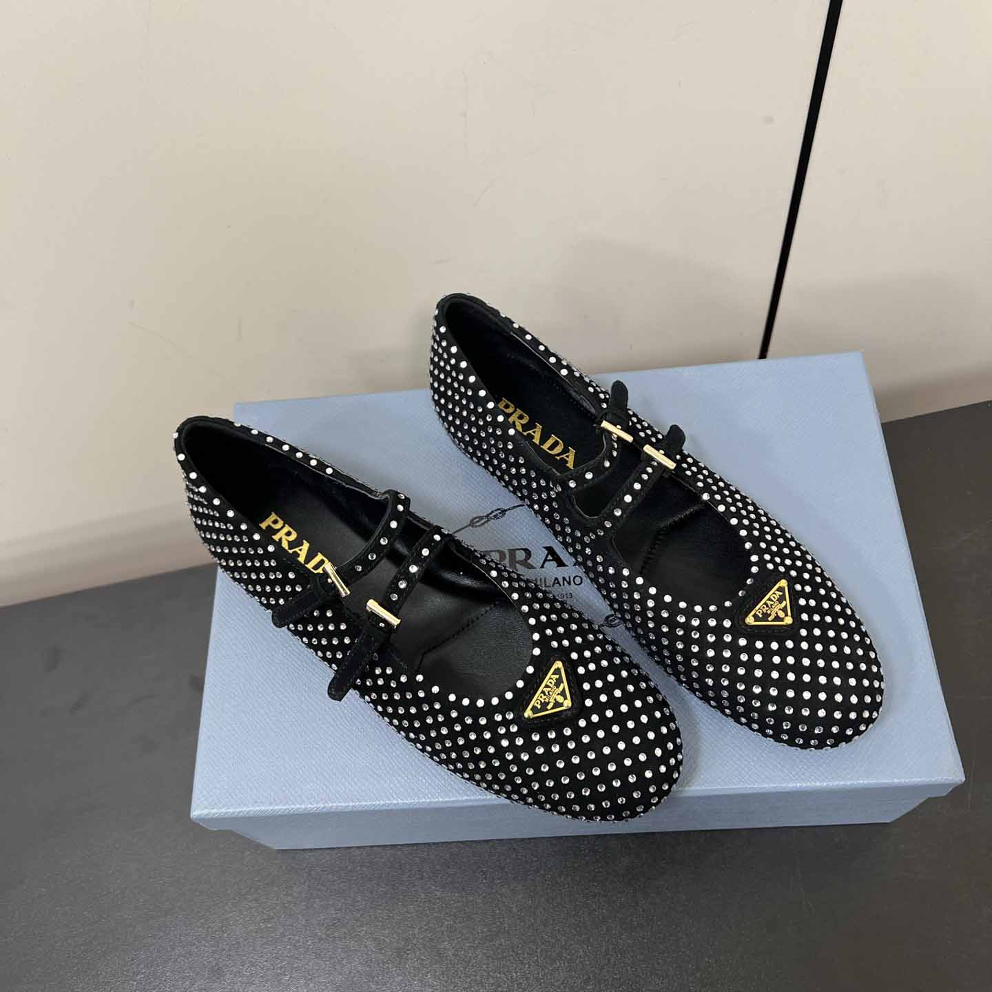 Prada Suede Ballerinas With Crystals - DopestKickz
