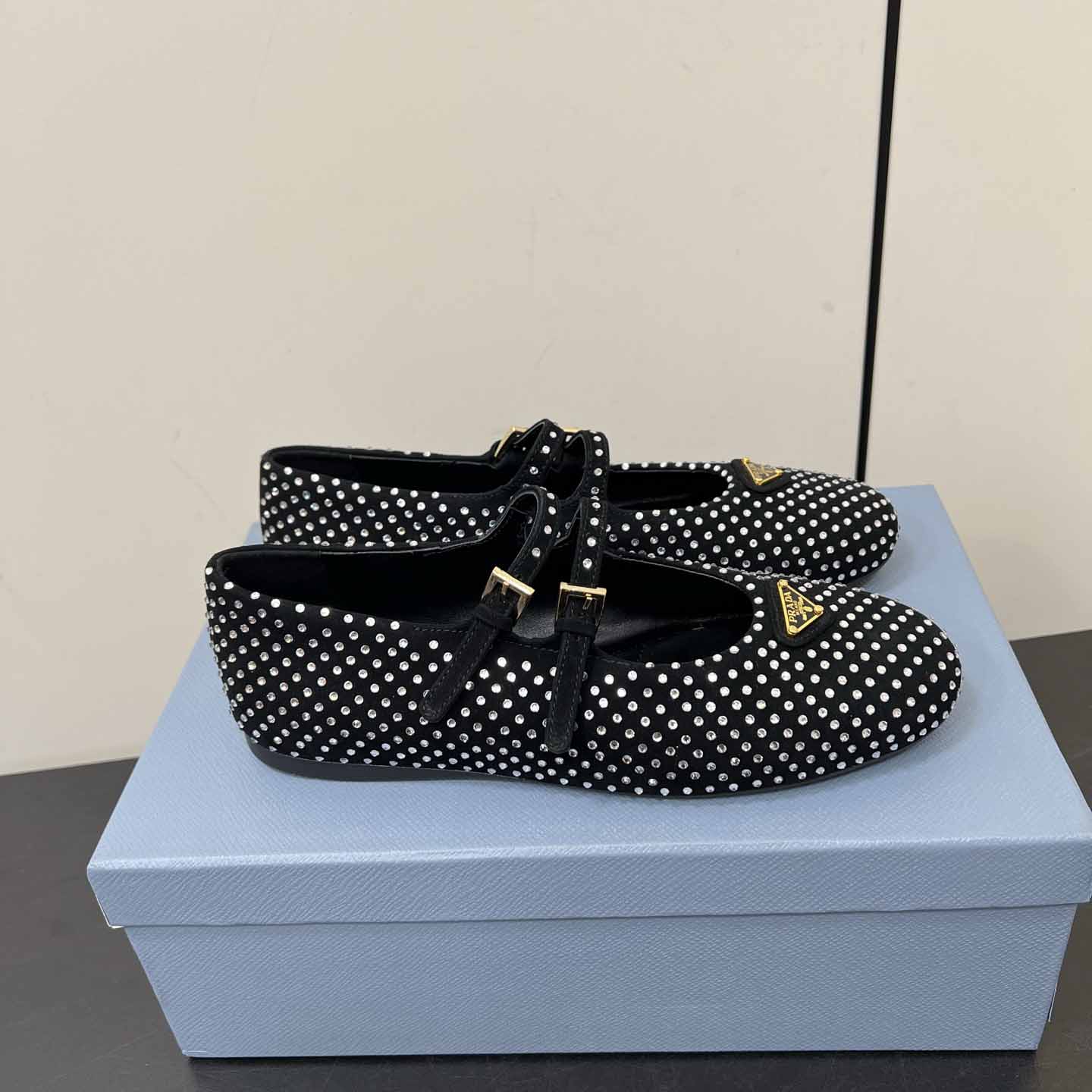 Prada Suede Ballerinas With Crystals - DopestKickz