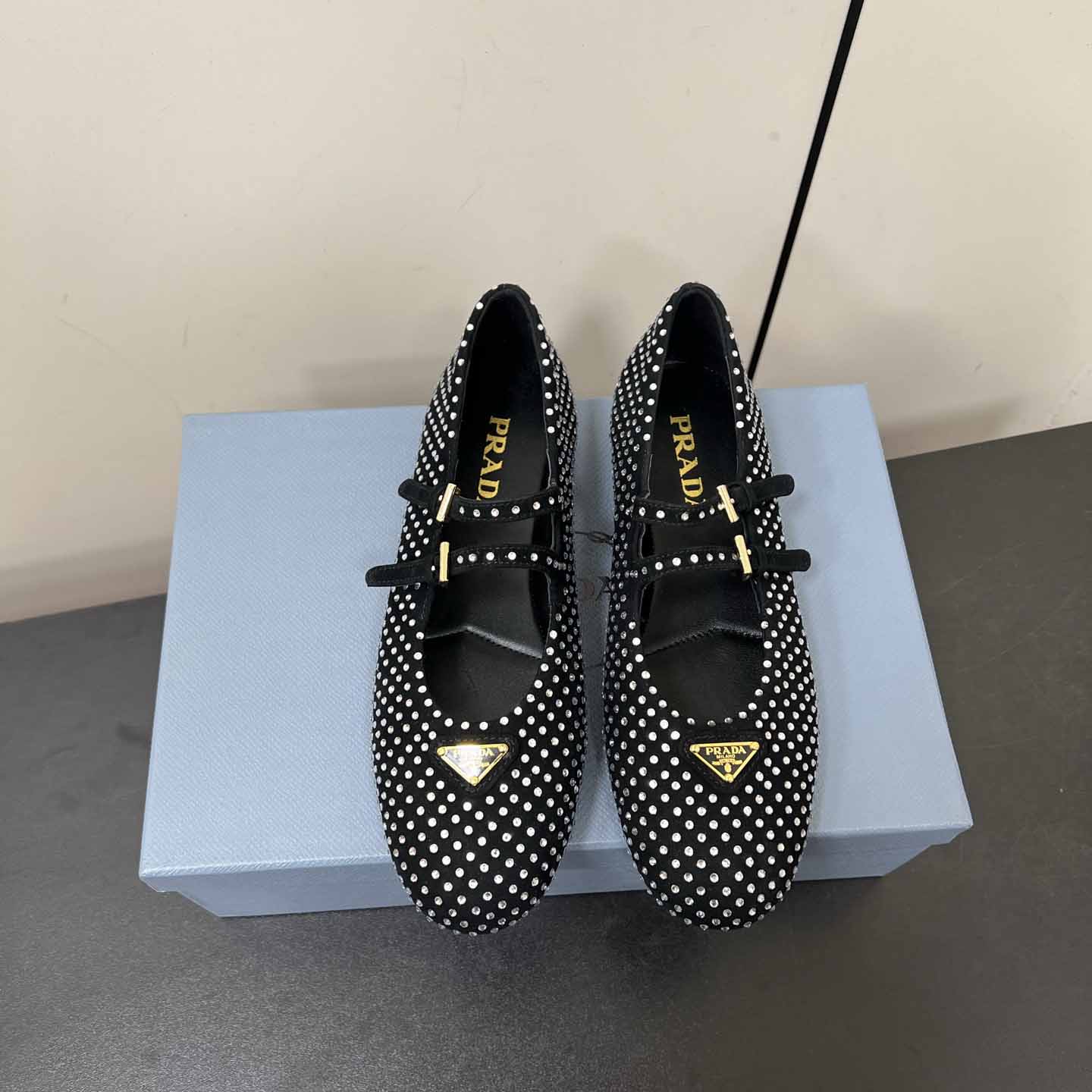 Prada Suede Ballerinas With Crystals - DopestKickz