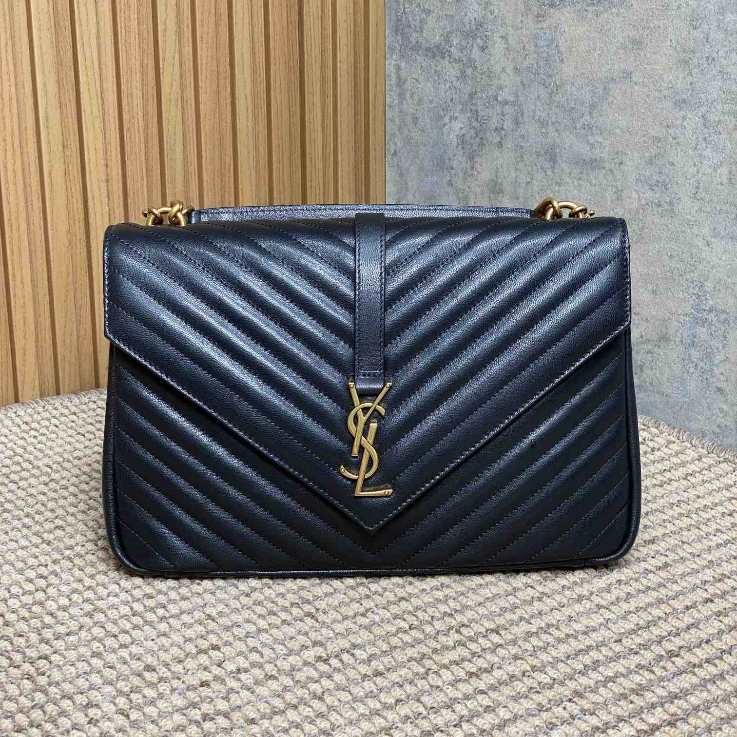 Saint Laurent Black Matelassé Sheepskin Large College Bag  32cm - DopestKickz