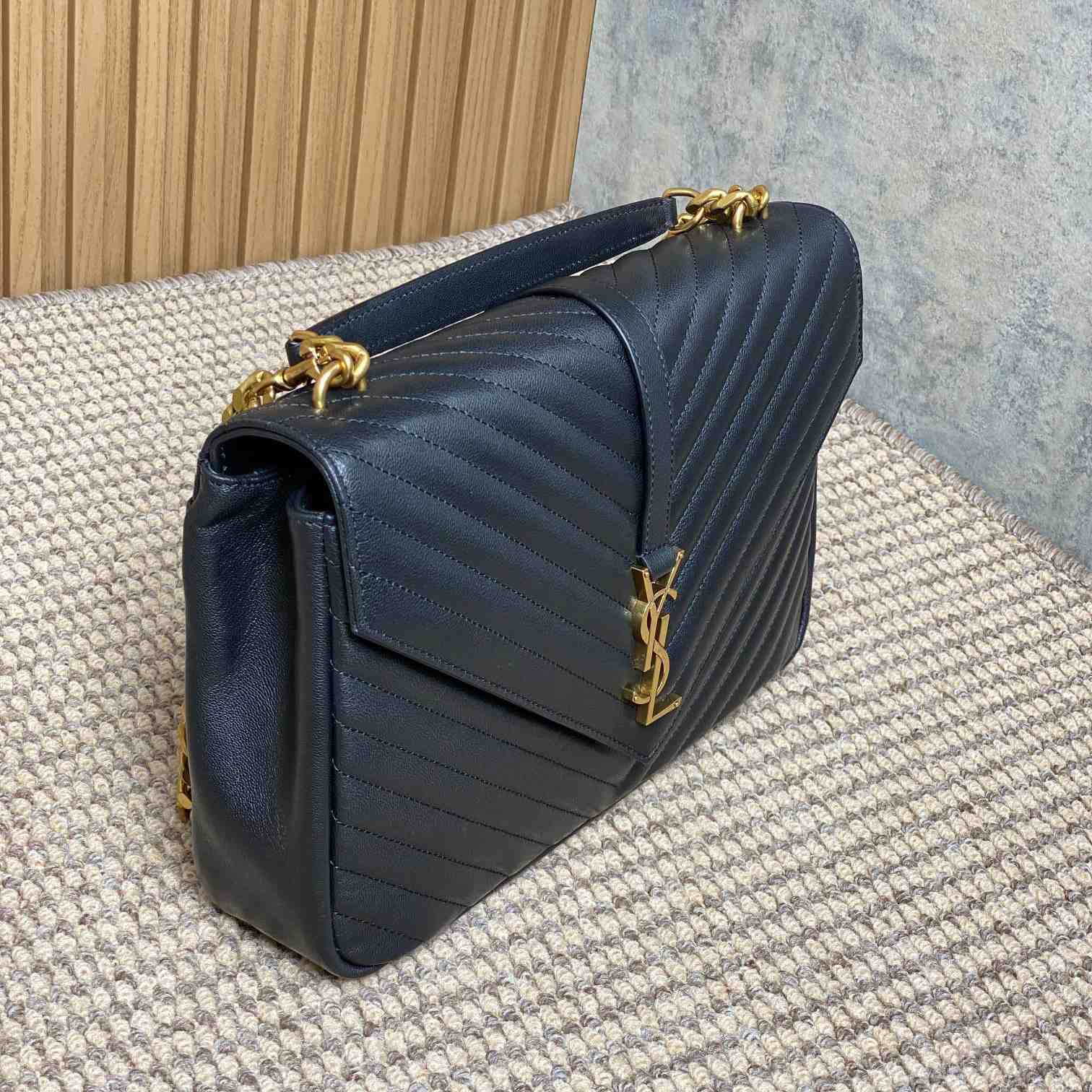 Saint Laurent Black Matelassé Sheepskin Large College Bag  32cm - DopestKickz