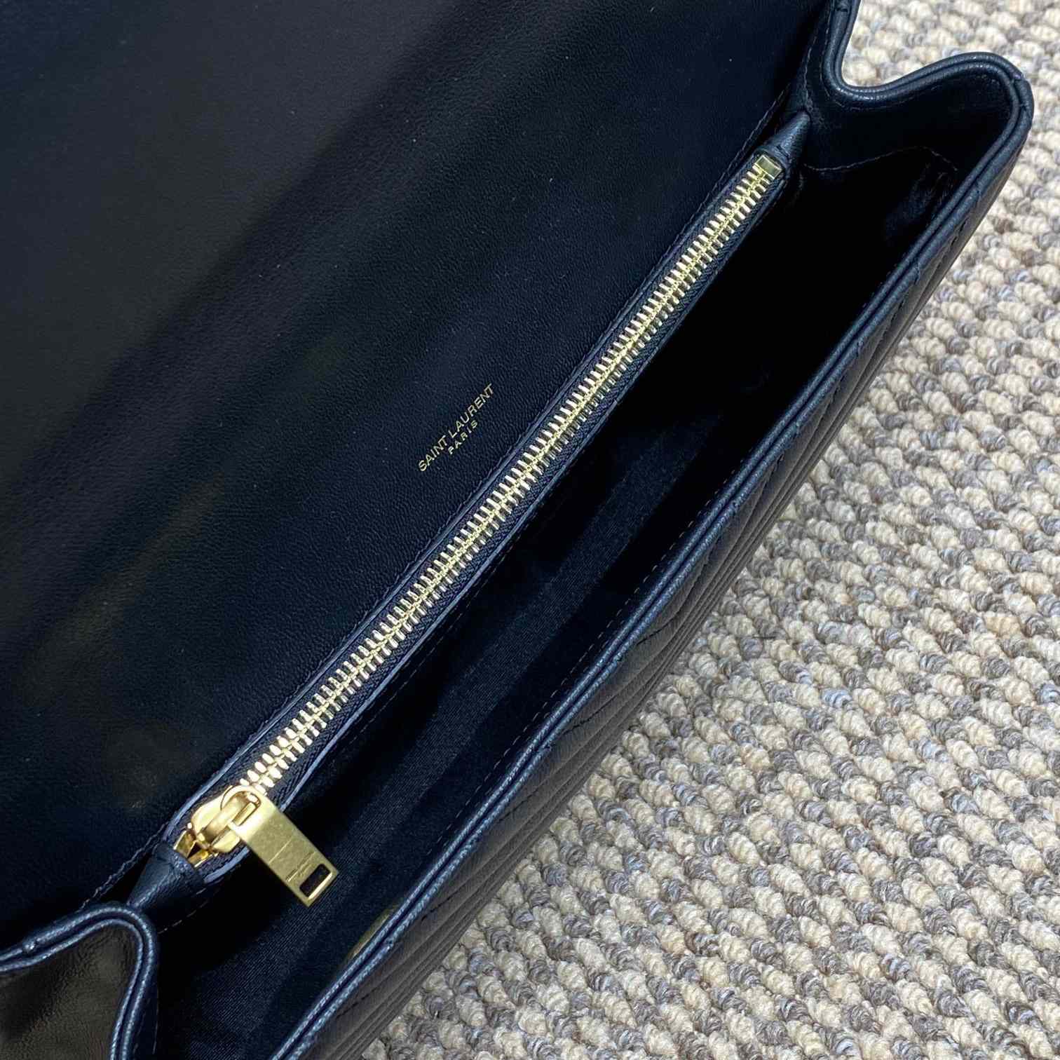 Saint Laurent Black Matelassé Sheepskin Large College Bag  32cm - DopestKickz