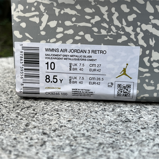 Air Jordan 3 “Sail/Metallic Silver” Sneakers   CK9246-100 - DopestKickz