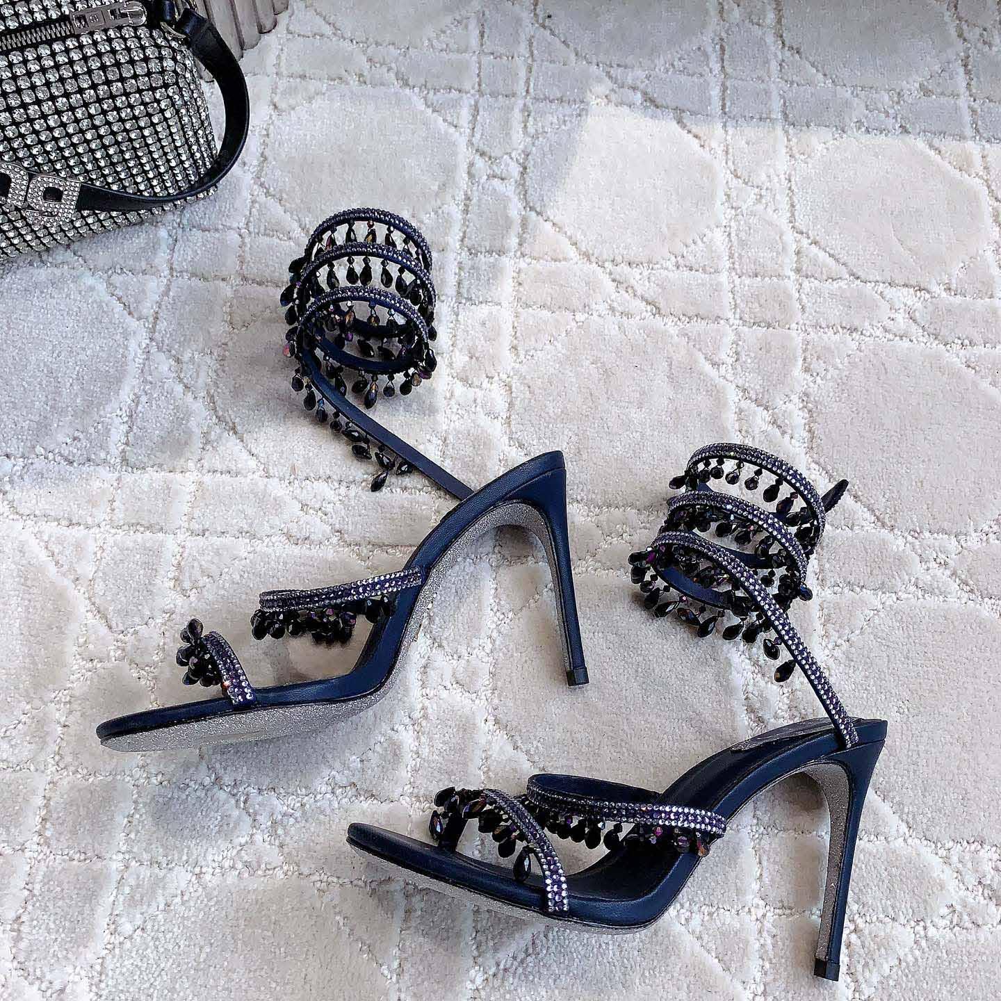 Rene Caovilla Jeweled Chandelier Crystal Teal Sandal  95mm - DopestKickz