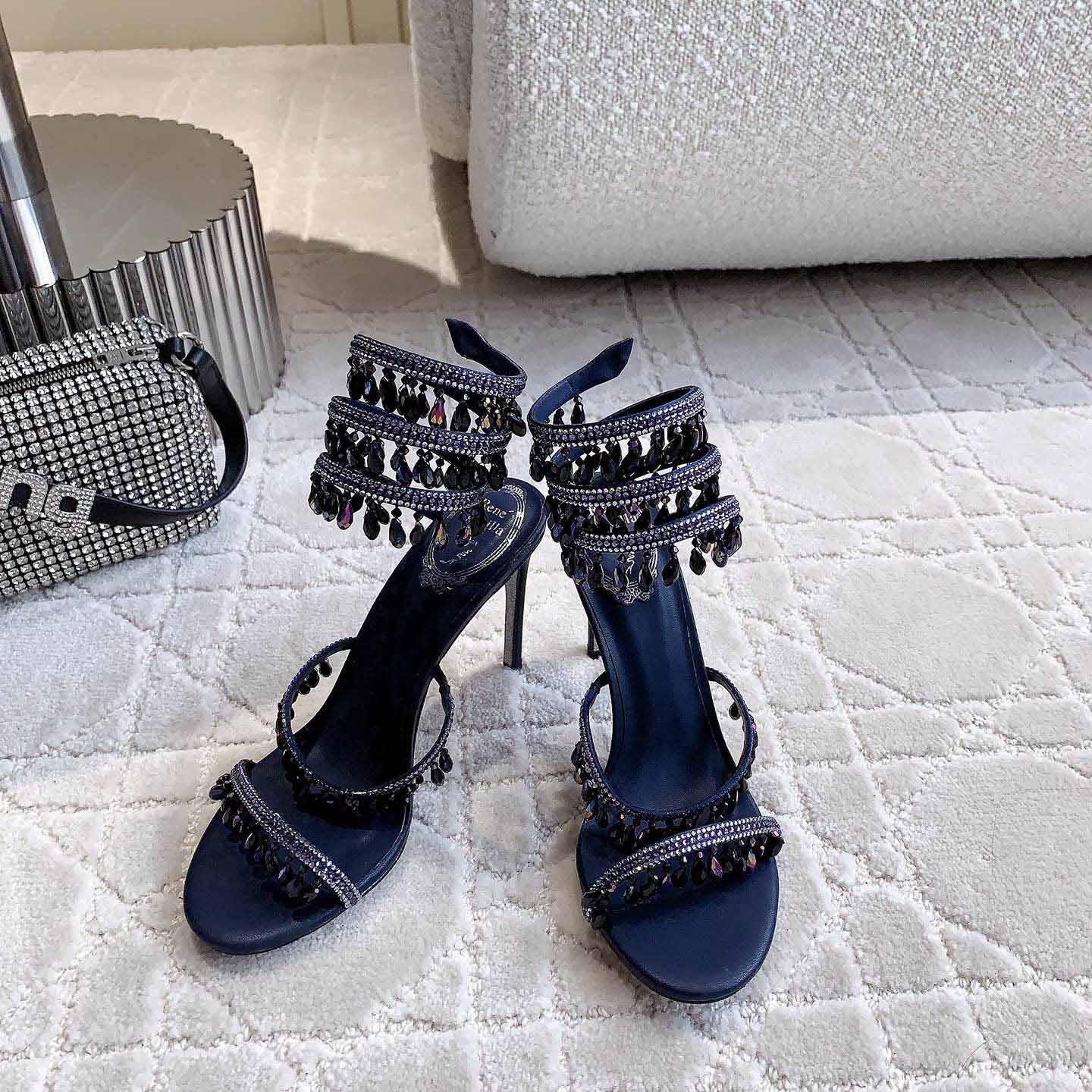 Rene Caovilla Jeweled Chandelier Crystal Teal Sandal  95mm - DopestKickz