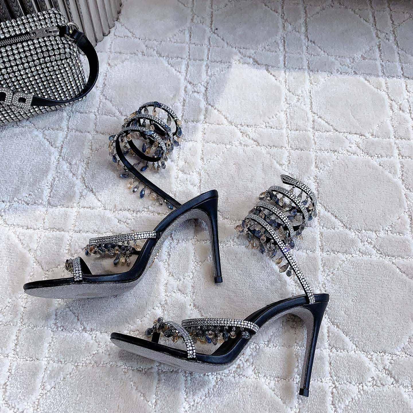 Rene Caovilla Jeweled Chandelier Crystal Teal Sandal  95mm - DopestKickz