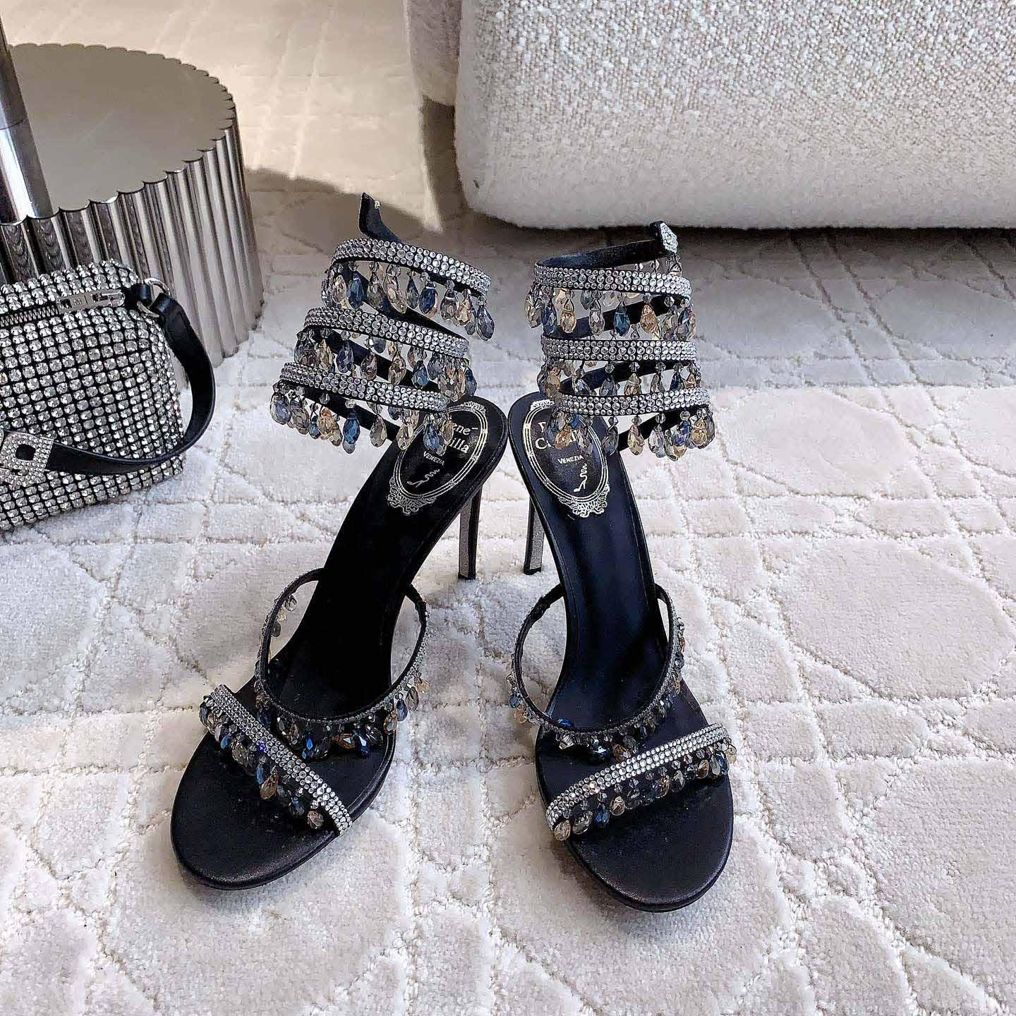 Rene Caovilla Jeweled Chandelier Crystal Teal Sandal  95mm - DopestKickz