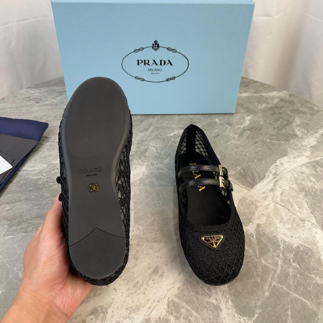 Prada Black Mesh Fabric Ballerinas - DopestKickz