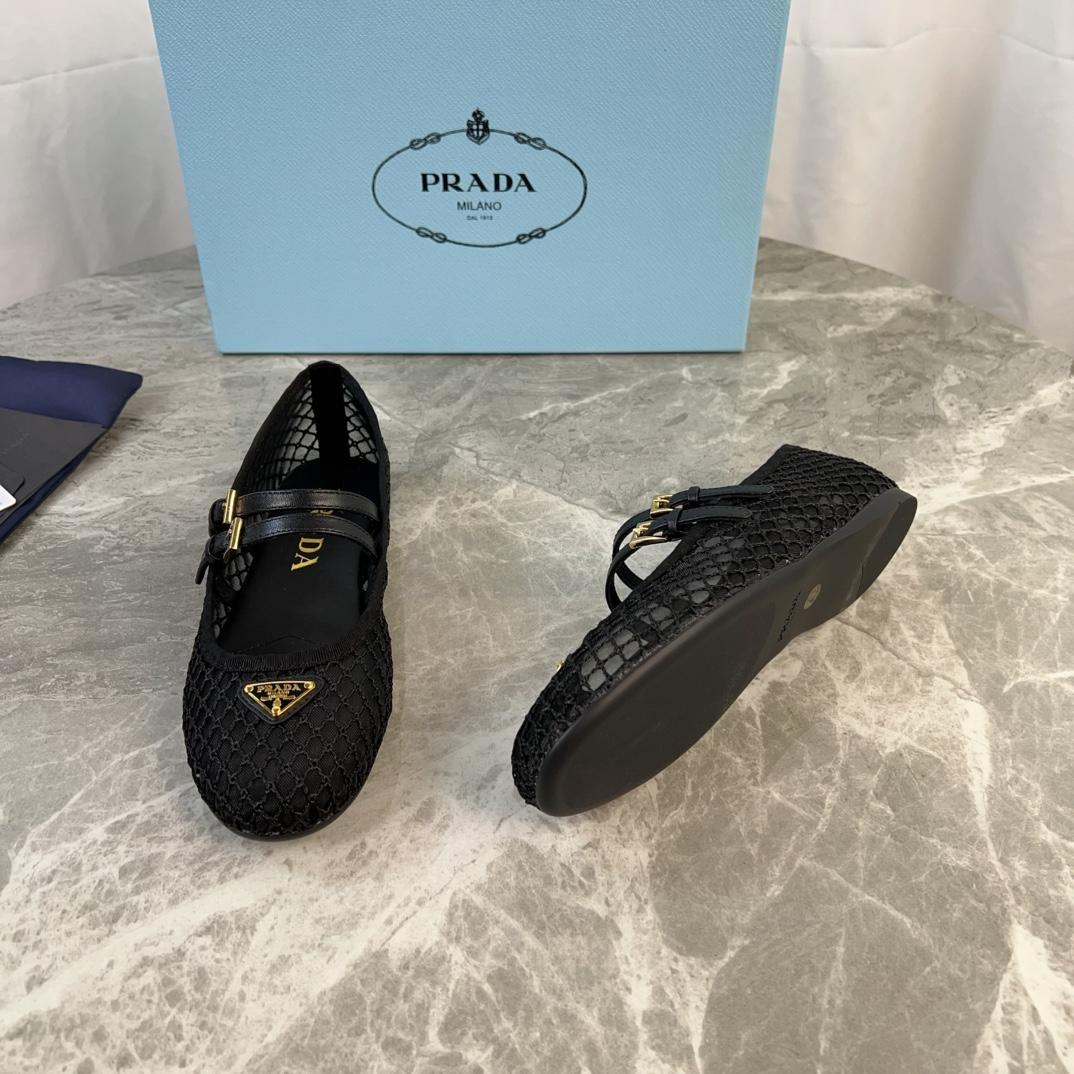 Prada Black Mesh Fabric Ballerinas - DopestKickz