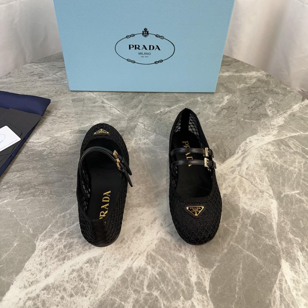 Prada Black Mesh Fabric Ballerinas - DopestKickz
