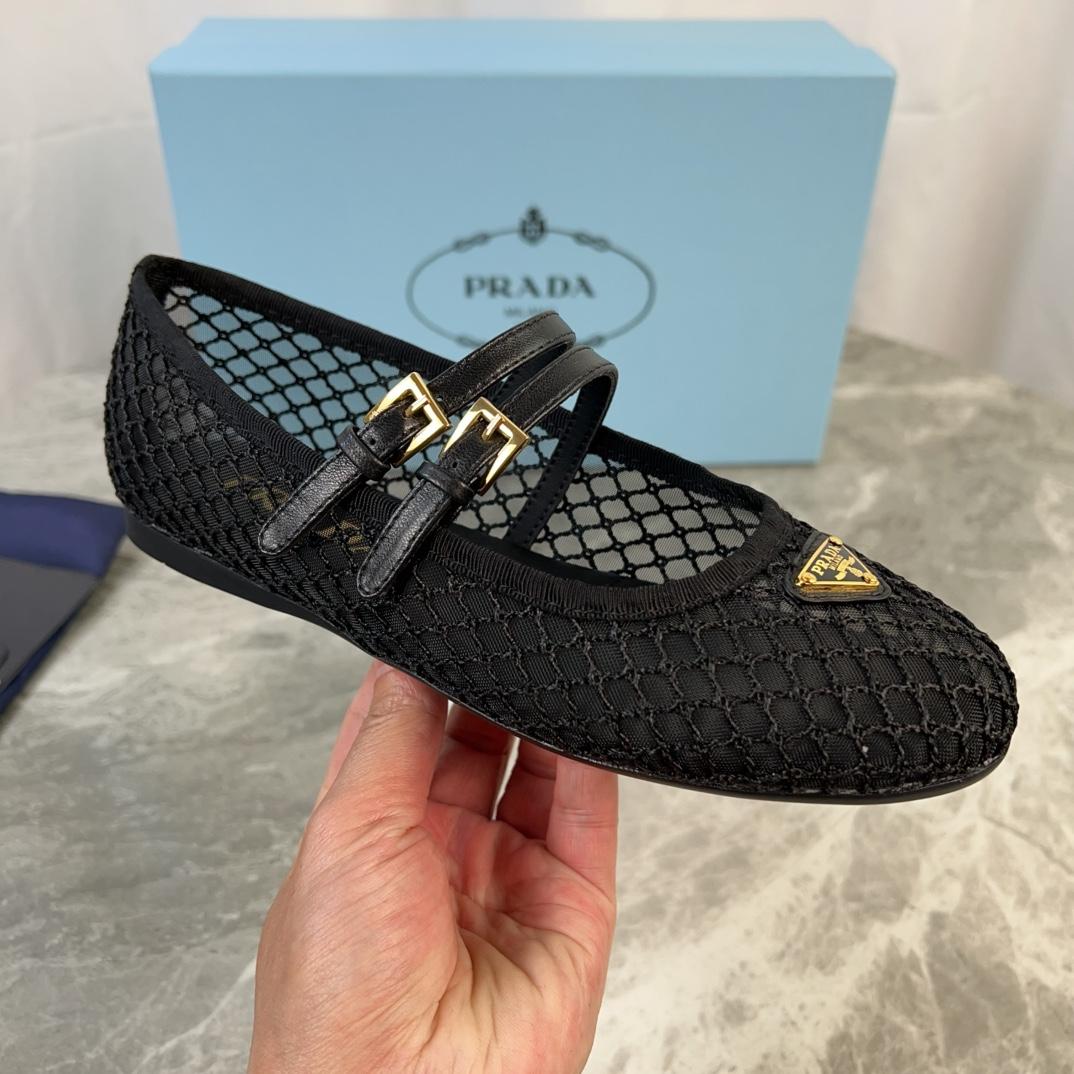 Prada Black Mesh Fabric Ballerinas - DopestKickz
