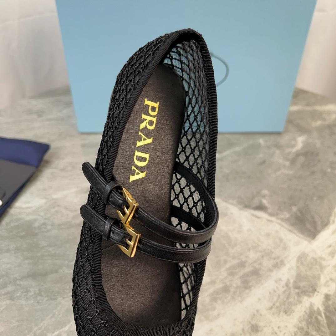 Prada Black Mesh Fabric Ballerinas - DopestKickz