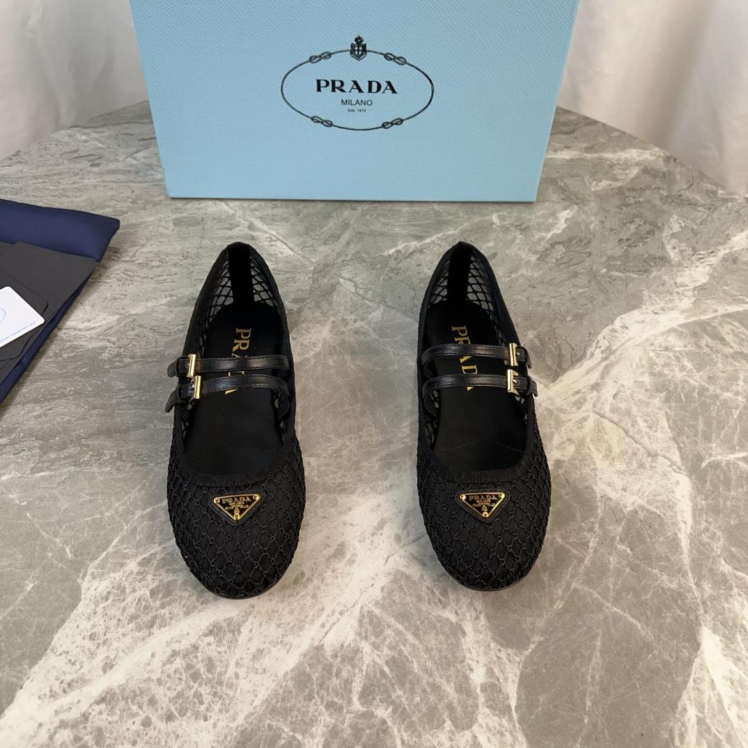 Prada Black Mesh Fabric Ballerinas - DopestKickz