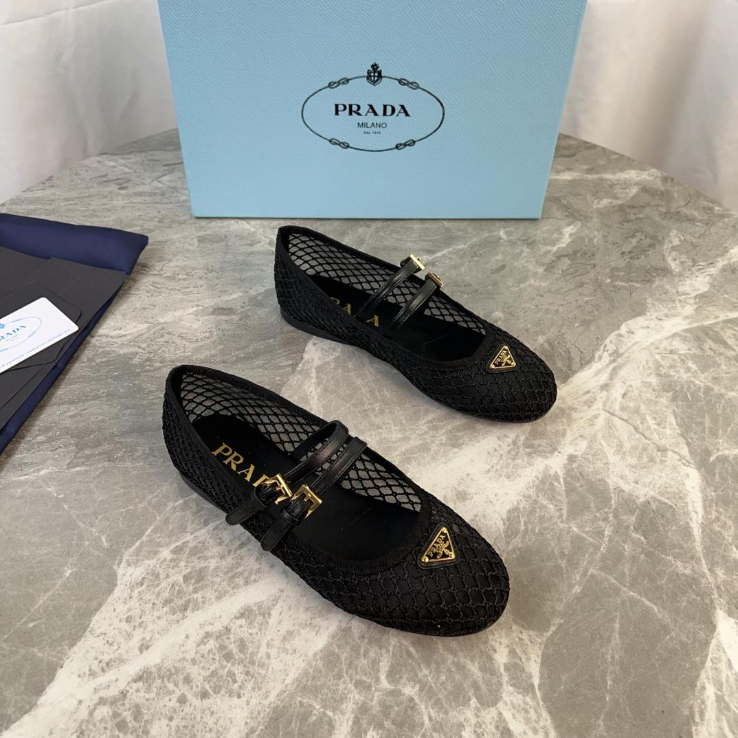Prada Black Mesh Fabric Ballerinas - DopestKickz