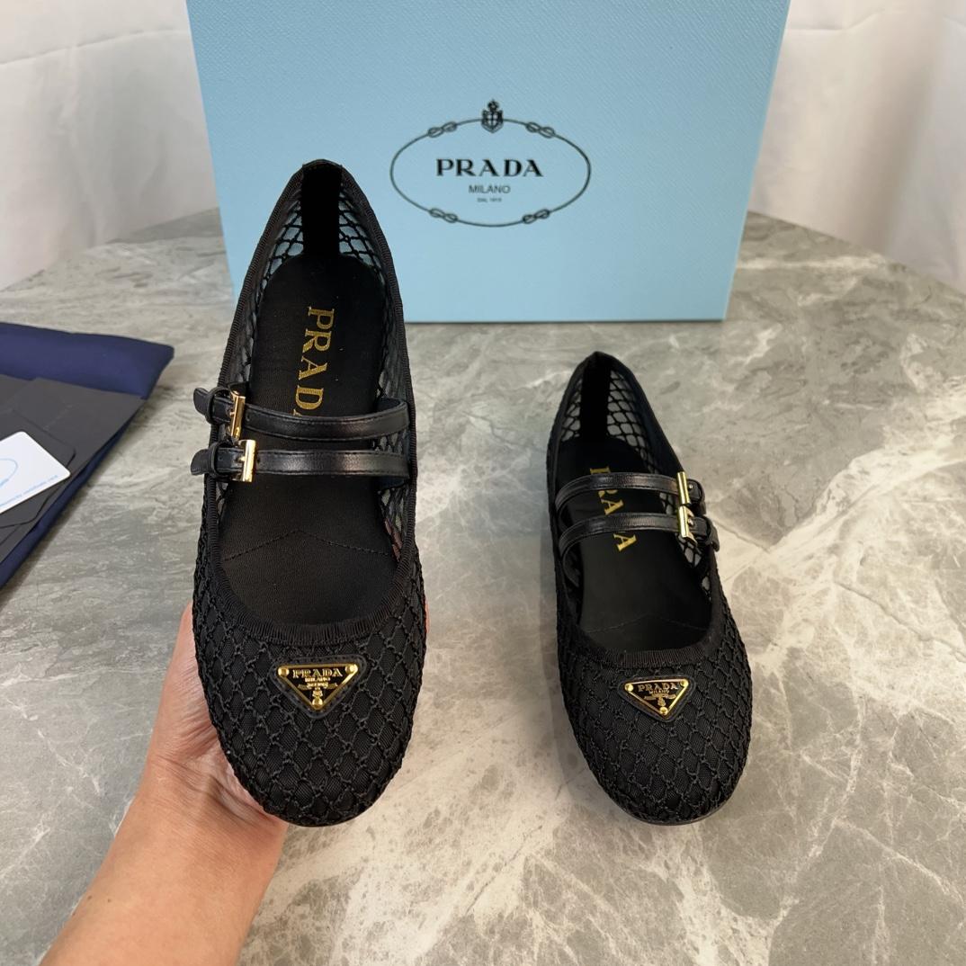 Prada Black Mesh Fabric Ballerinas - DopestKickz