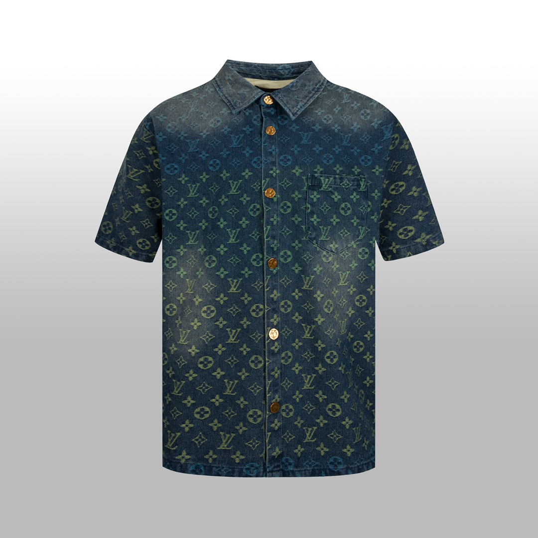 Louis Vuitton Rainbow Monogram Short-Sleeved Denim Shirt - DopestKickz