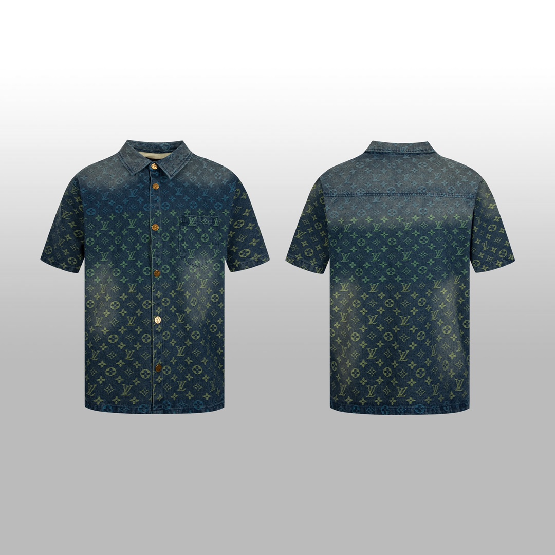 Louis Vuitton Rainbow Monogram Short-Sleeved Denim Shirt - DopestKickz