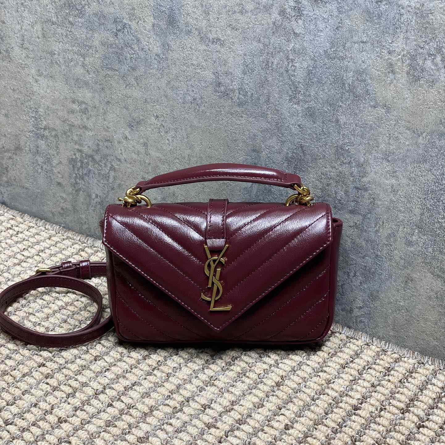 Saint Laurent College Mini In Shiny Leather - DopestKickz