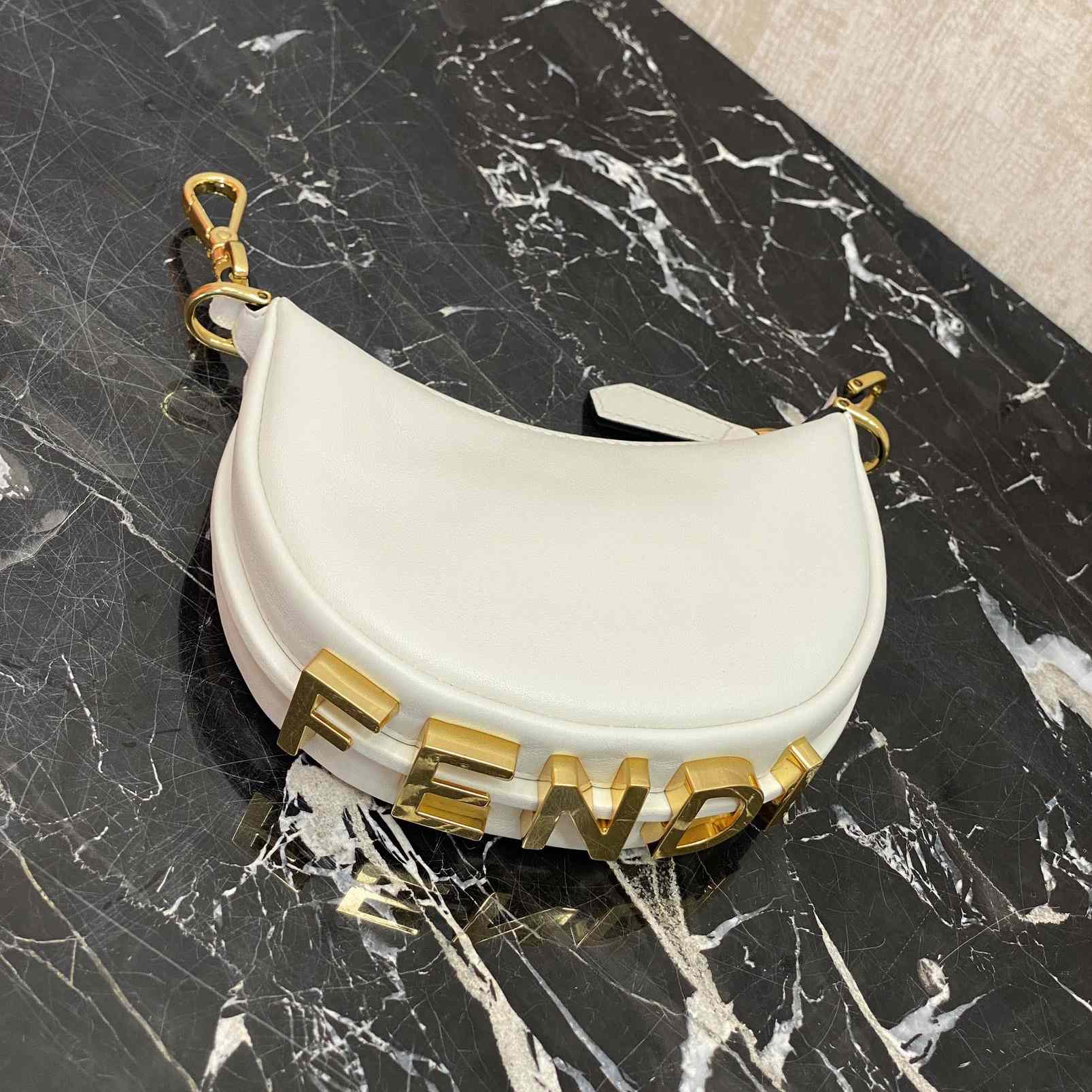 Fendi Fendigraphy Mini White Leather Mini Bag - DopestKickz