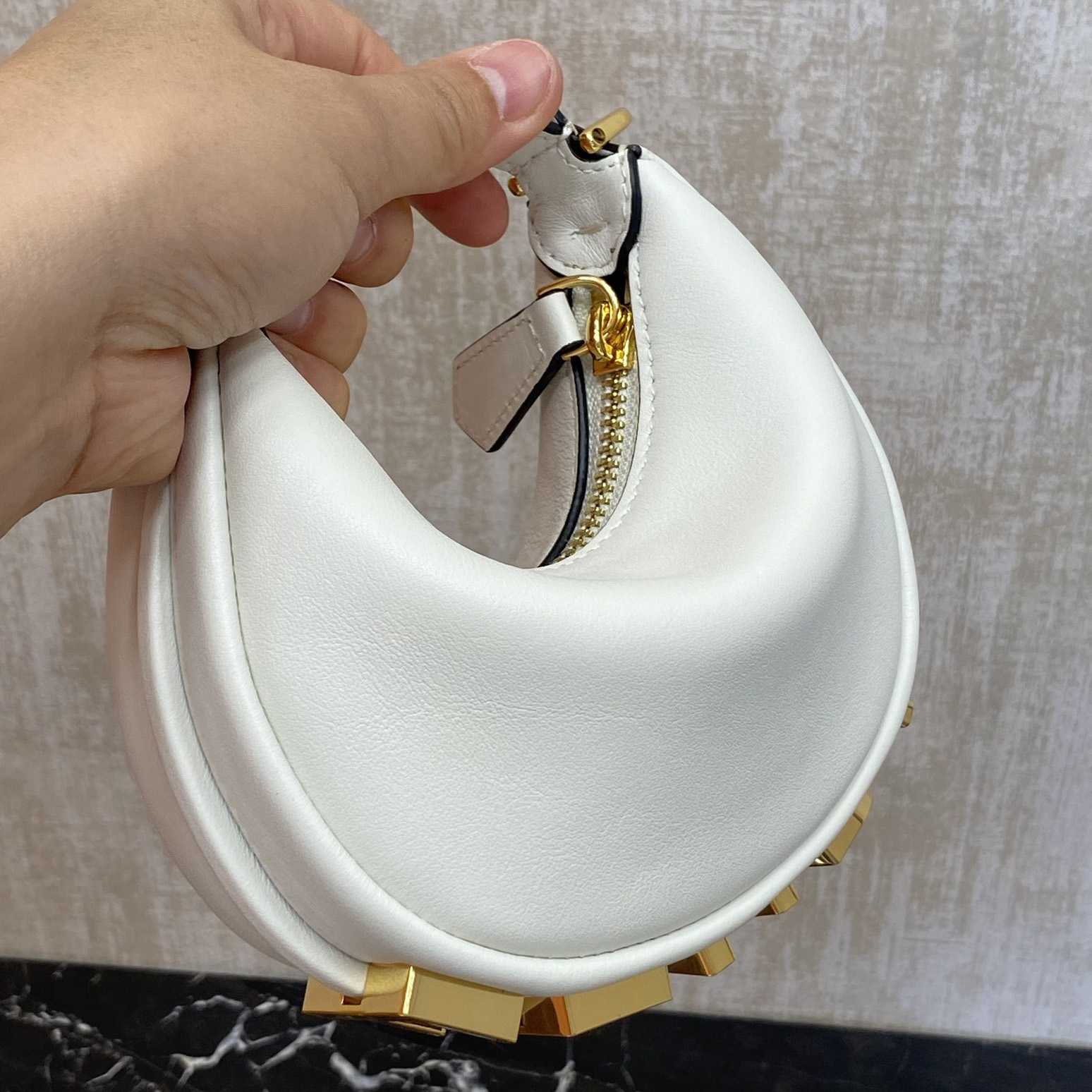 Fendi Fendigraphy Mini White Leather Mini Bag - DopestKickz