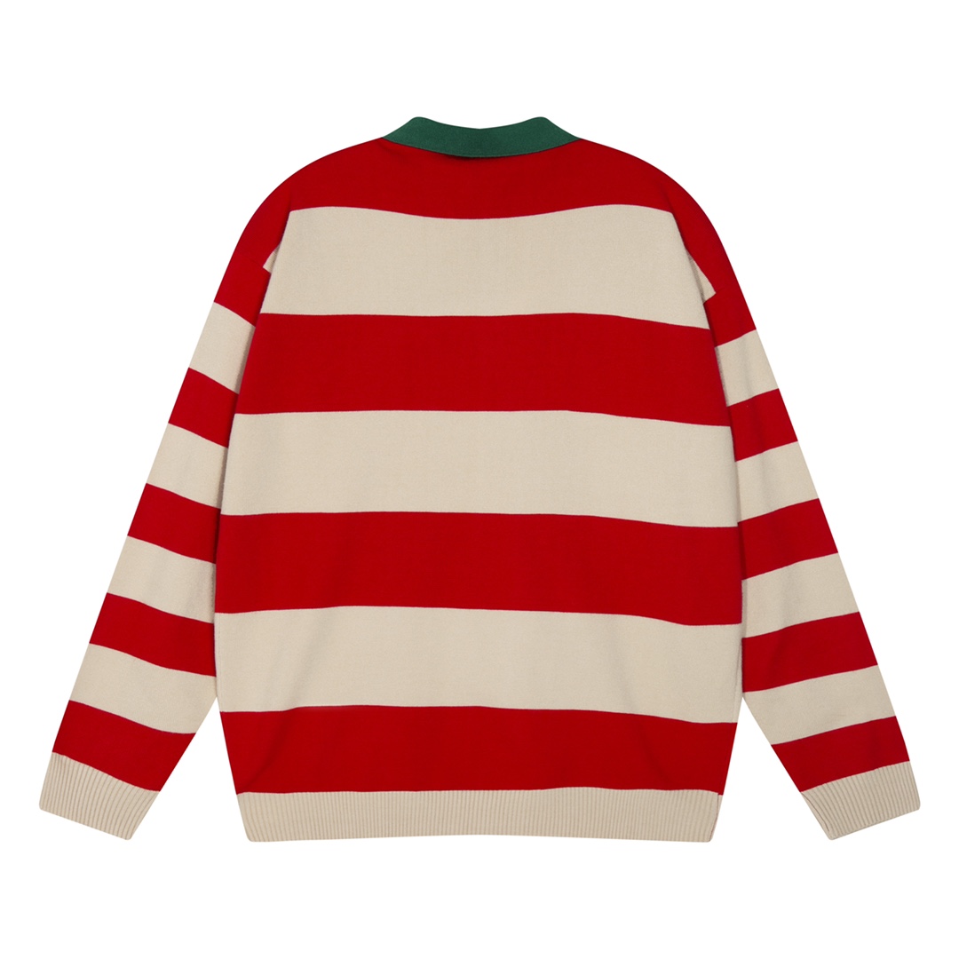 Gucci Logo Embroidered Striped Cotton Half-Placket Sweater - DopestKickz