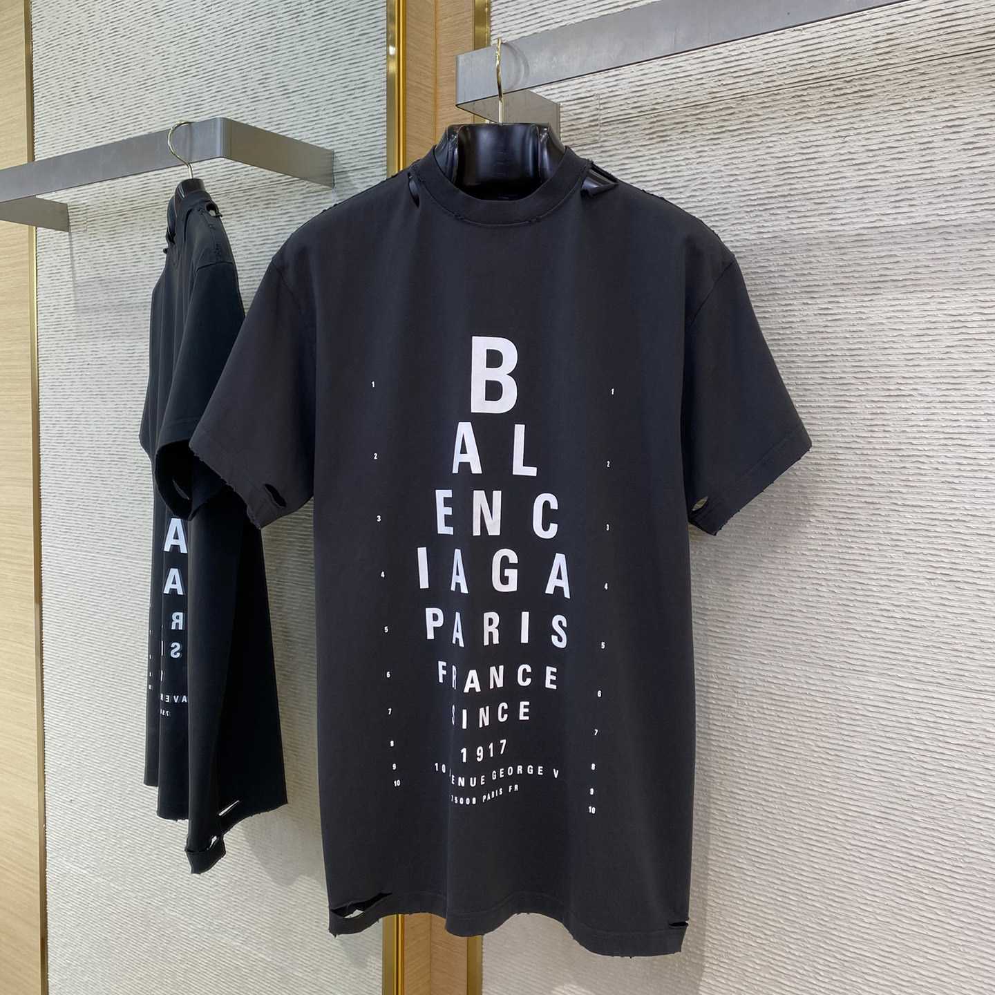 Balenciaga Eye Chart Distressed Oversize Cotton T-shirt - DopestKickz