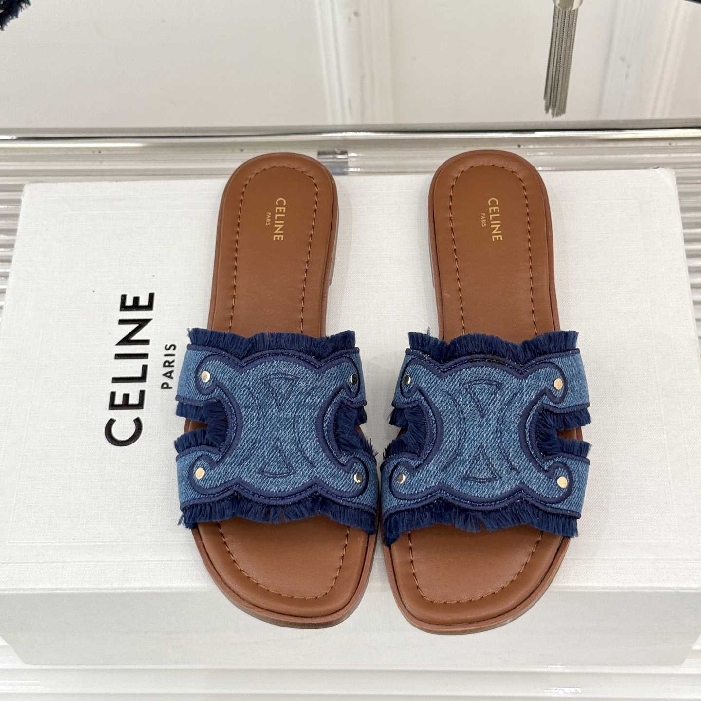 Celine Marina Fringed Mule In Denim  - DopestKickz