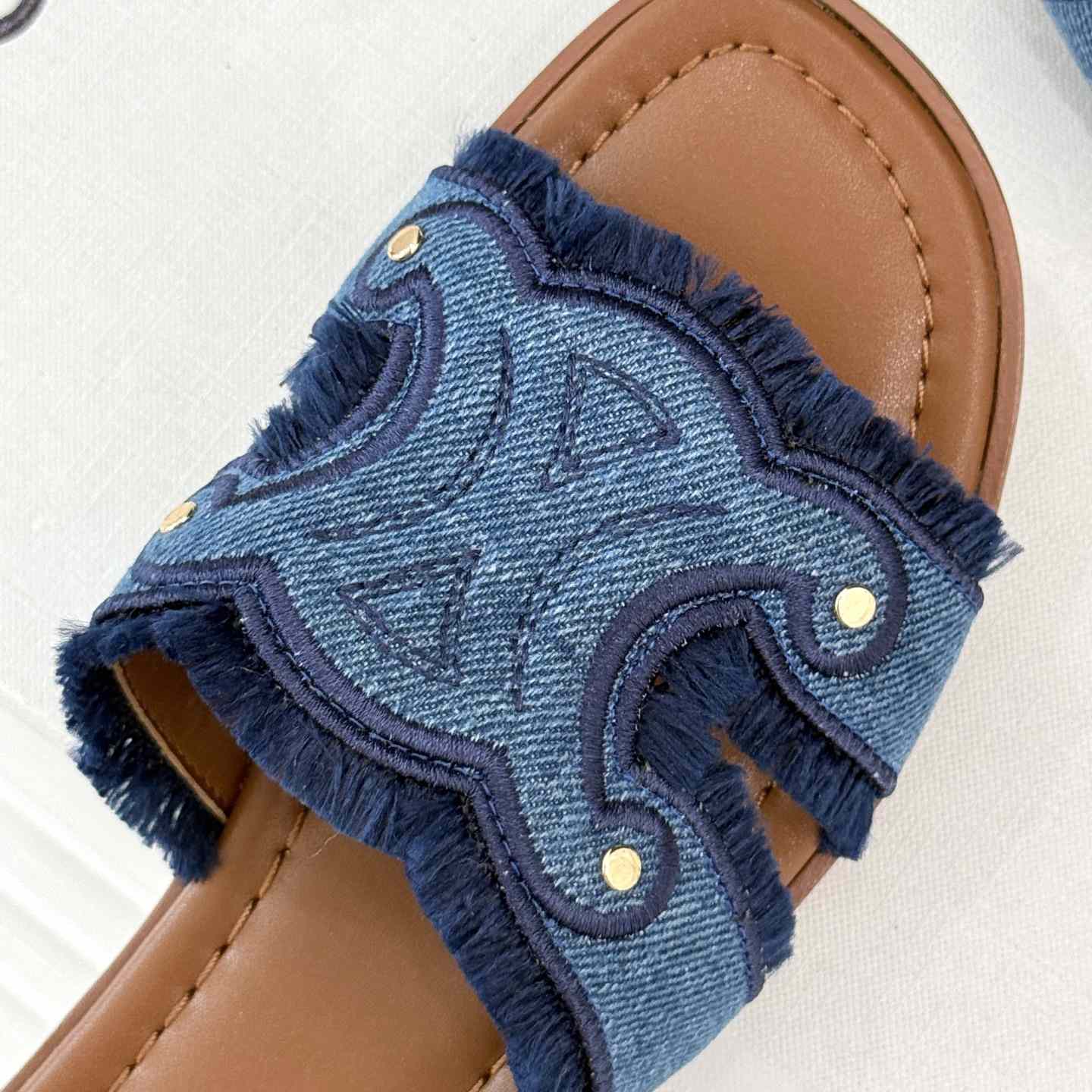 Celine Marina Fringed Mule In Denim  - DopestKickz