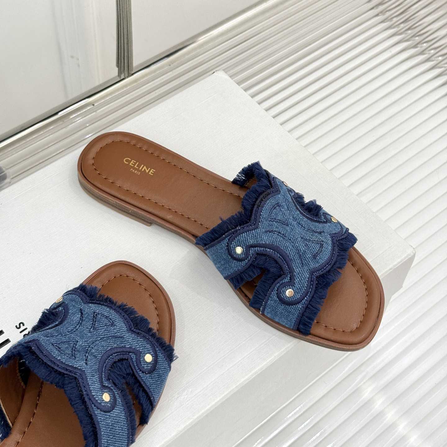 Celine Marina Fringed Mule In Denim  - DopestKickz