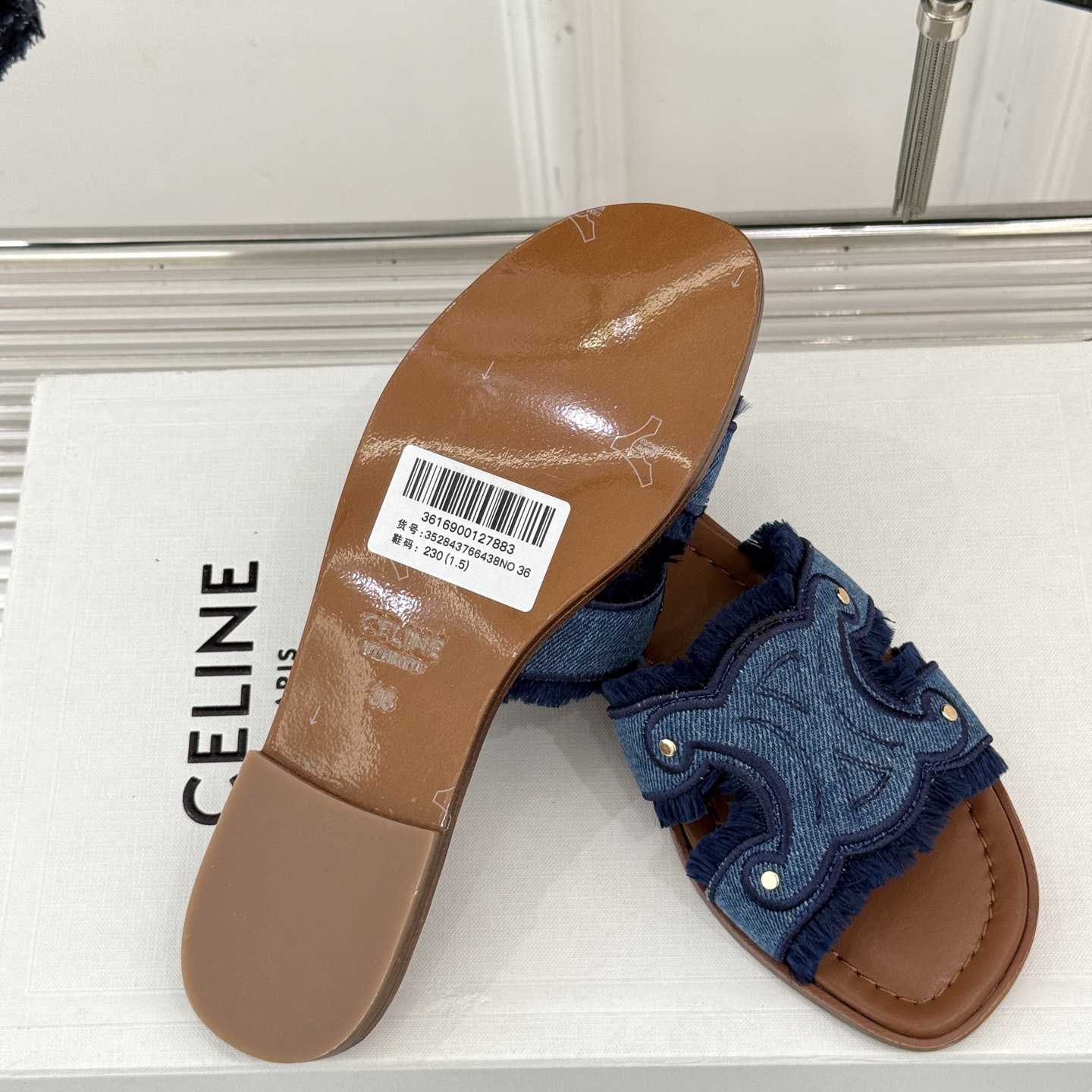 Celine Marina Fringed Mule In Denim  - DopestKickz
